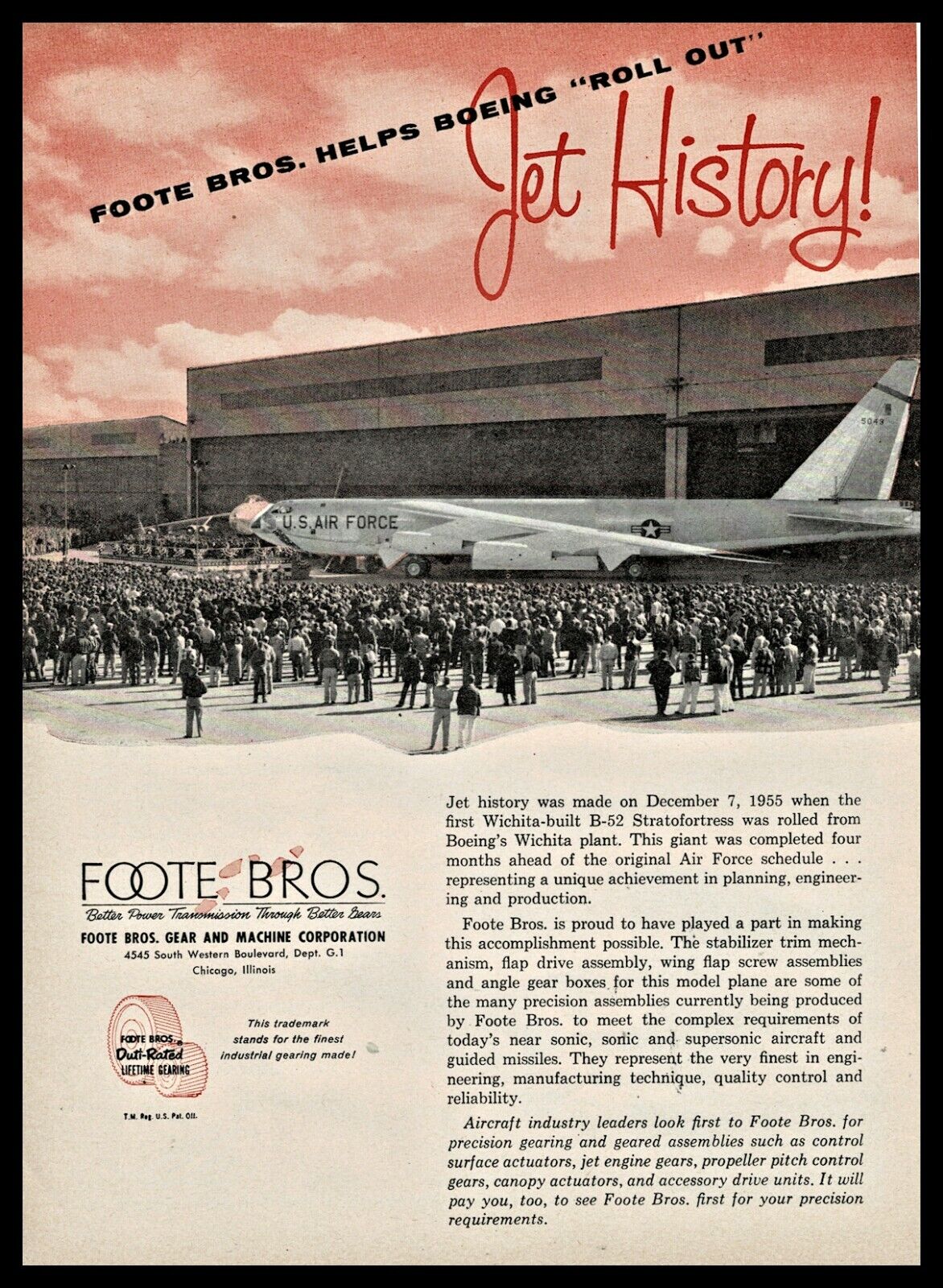 1956 BOEING WICHITA Plant 1955 Photo 1st Wichita built B-47 Foote Bros. AD