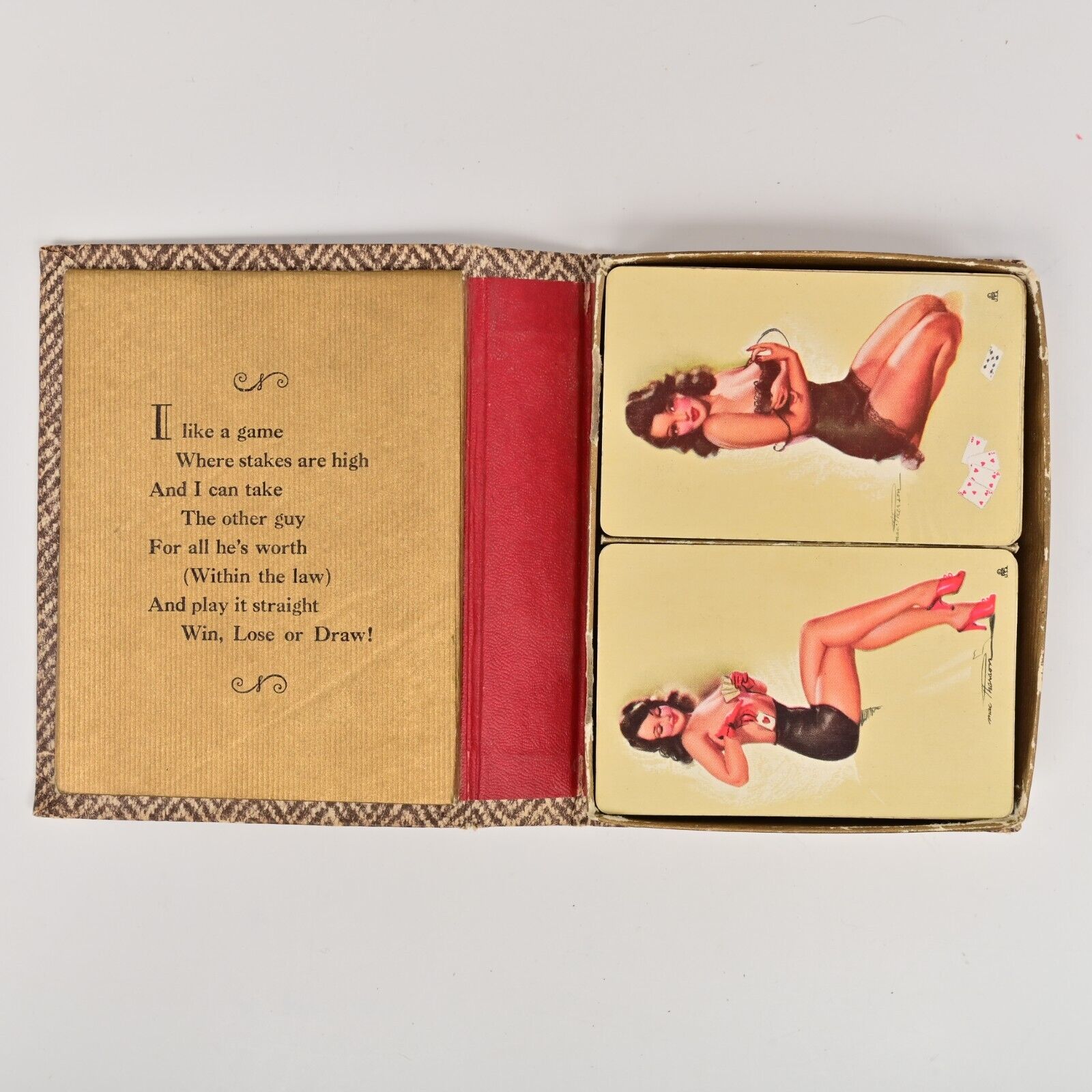 Vintage Double Deck Playing Cards in Box Pin-Up Girls Win, Lose or Draw