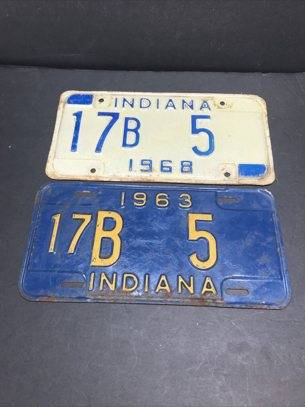 Indiana License Plates 1963 & 1968  Matching Pair Dekalb County SINGLE DIGIT