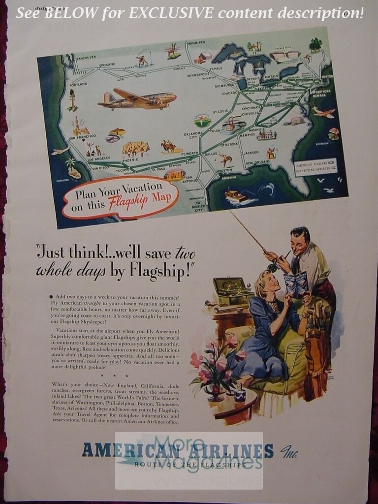 AMERICAN AIRLINES ad from Esquire 1940 WWII Era