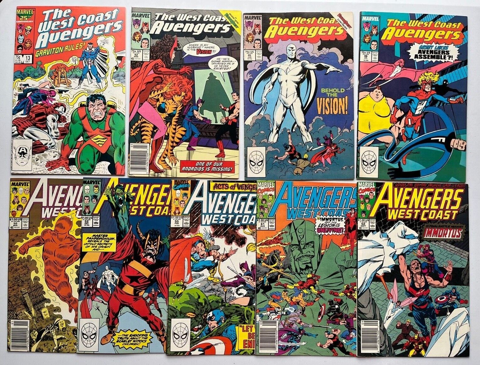 West Coast Avengers # 13 42 45 46 52 55 61 & 62 (Marvel 1986-90) White Vision 