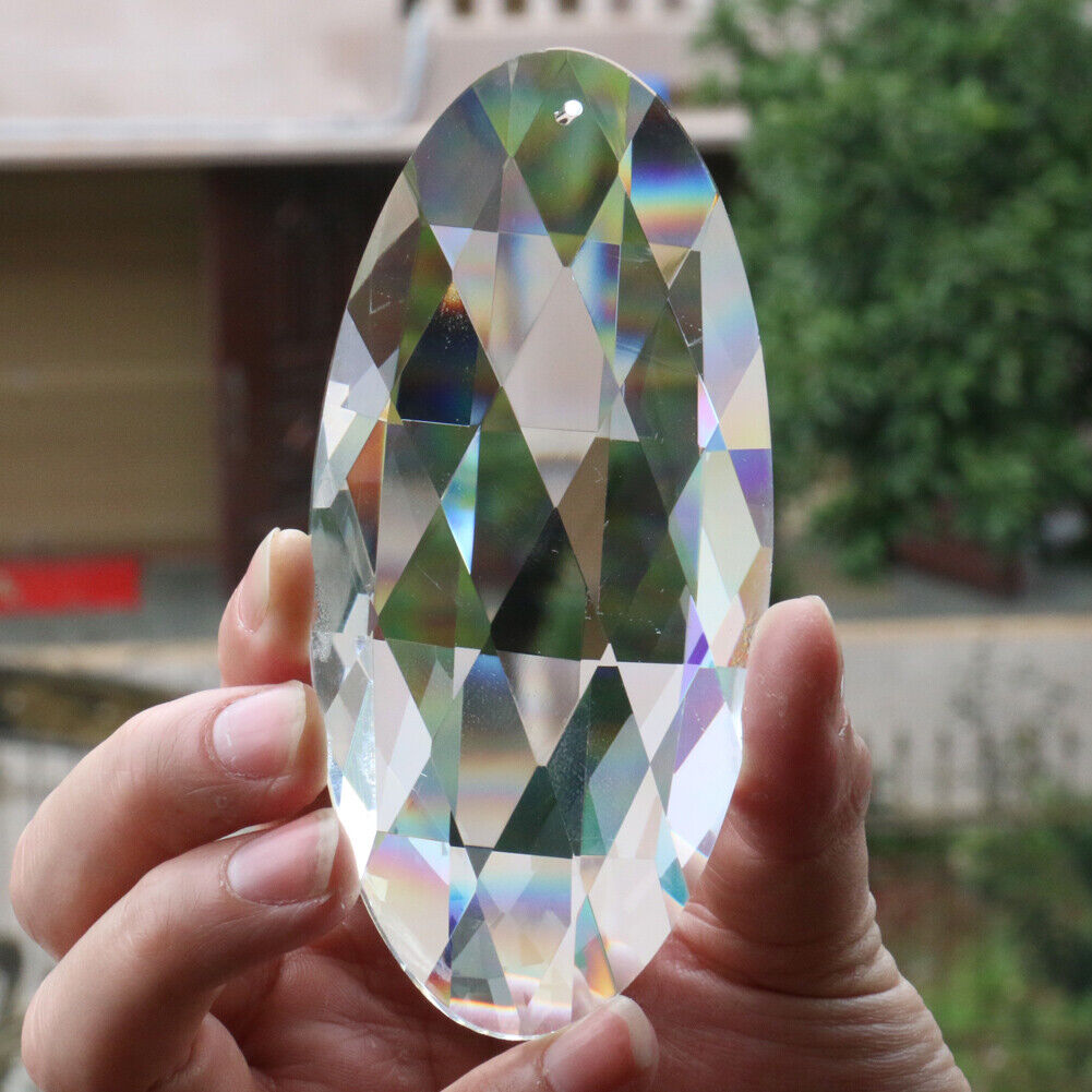 120mm Large Oval Cut Glass Crystal Prism Suncatcher Hanging FengShui Chandelier