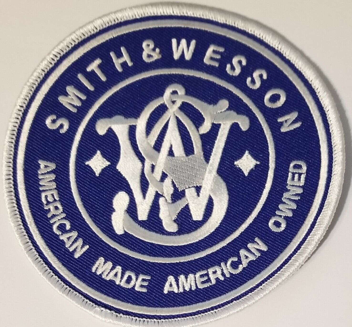 Smith and Wesson Firearm Patch 4 inch  Blue and White