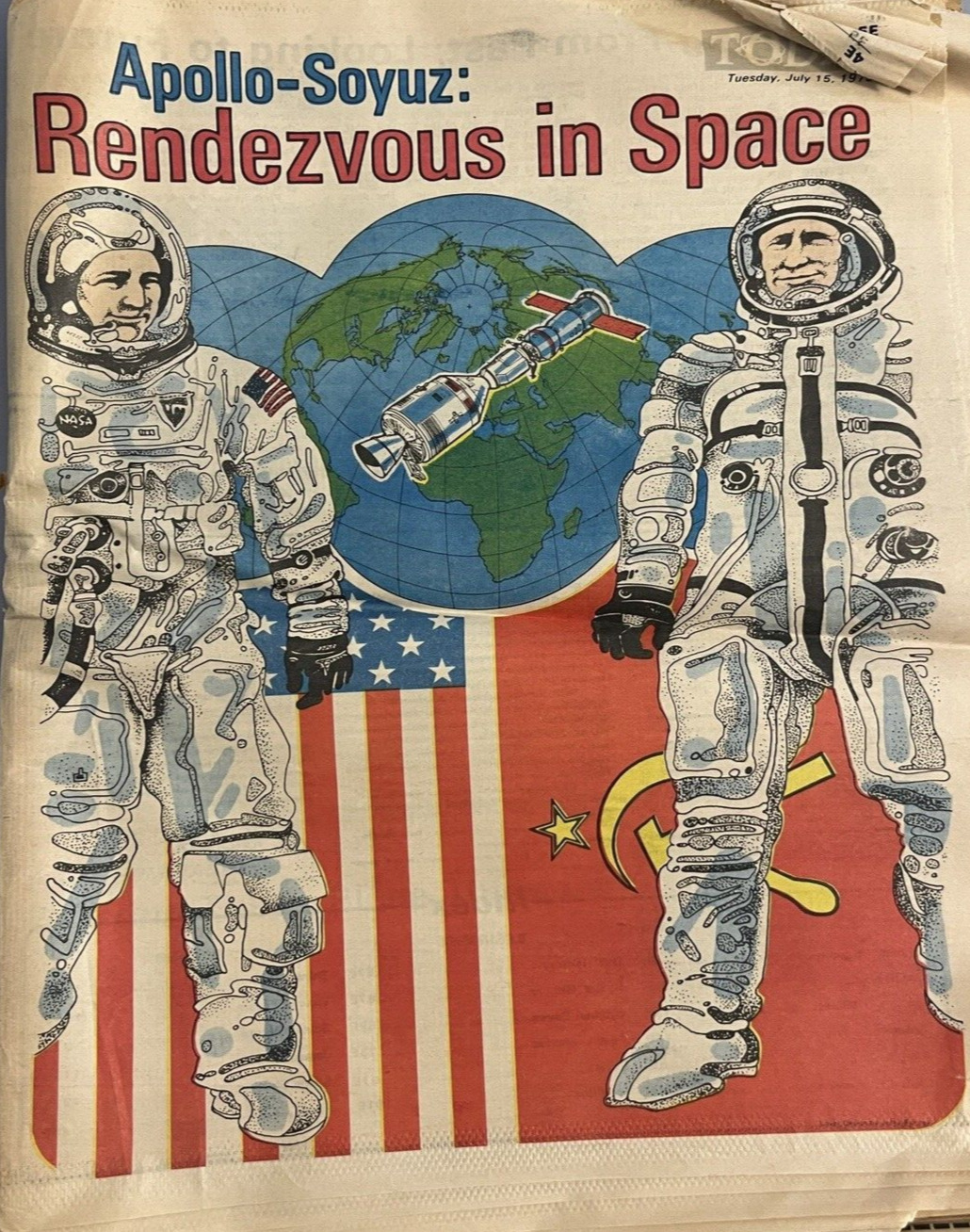 Florida Today Newspaper July 15 1975 Apollo Soyuz Rendezvous in Space NASA