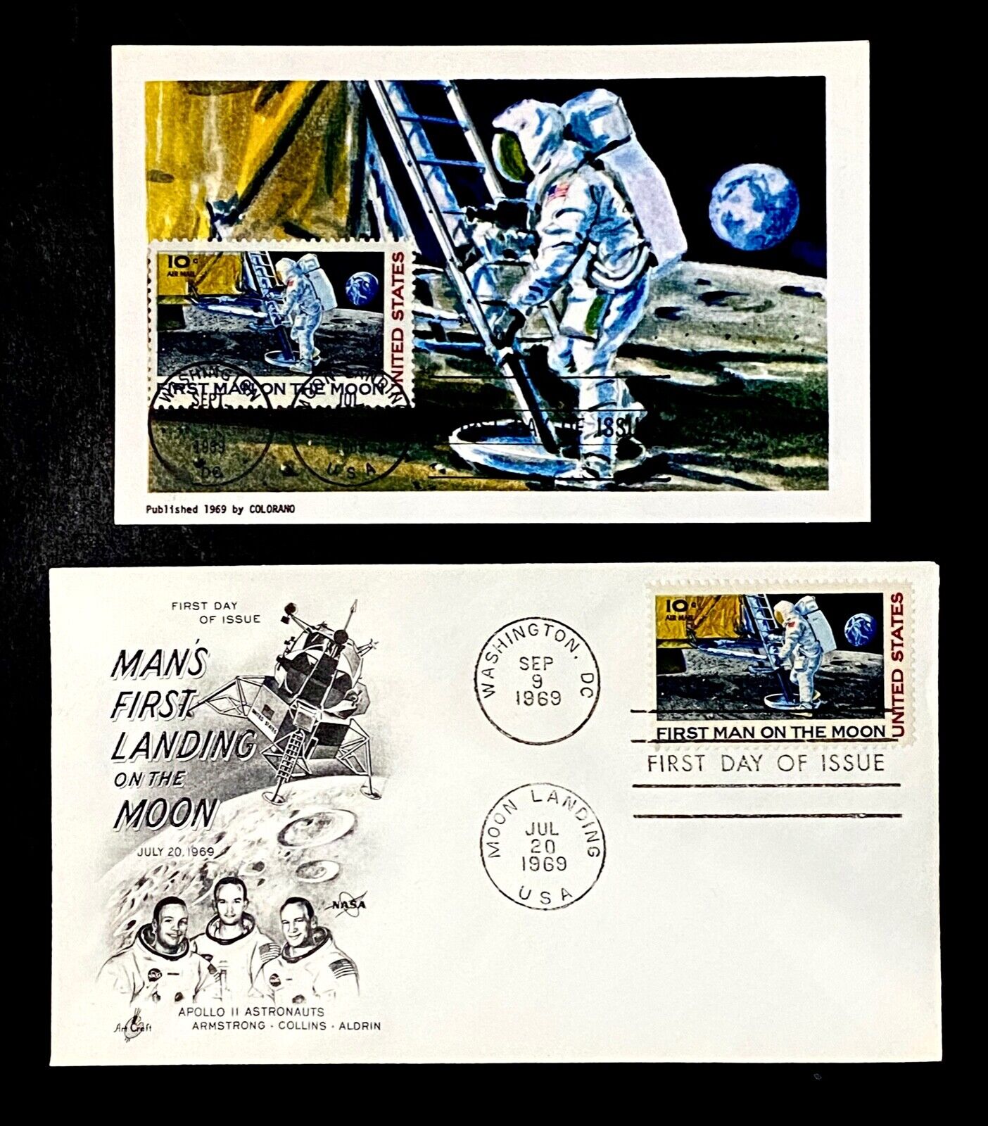 StampTLC US C76 Space Force Moon Base NASA Apollo 11 Hand Stamped Maxi Card 1969