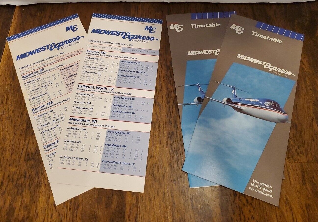 Vintage 1980s Midwest Express Airlines Timetable Lot 4 Different Effective Dates