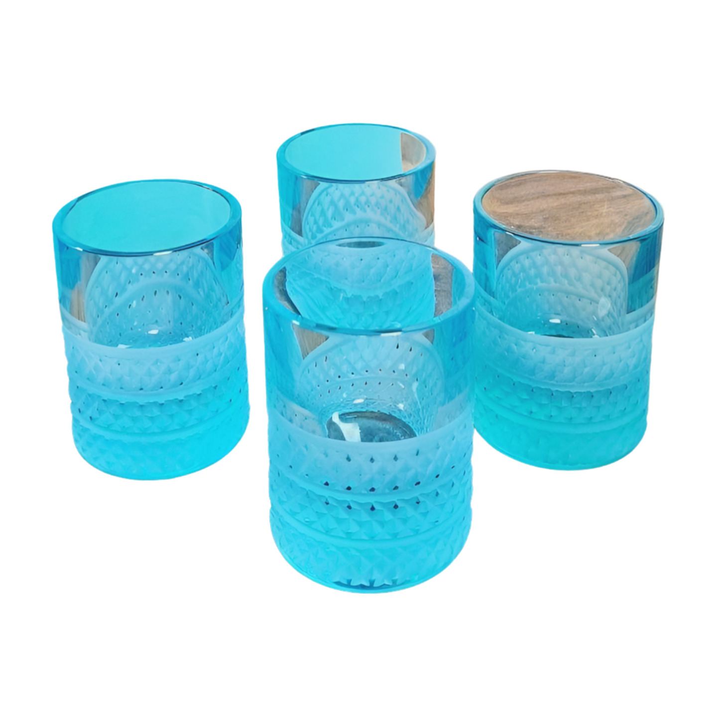 Tiffany & Co Diamond Point Shot Glass Blue 4pcs Set Tableware Drinkware Used