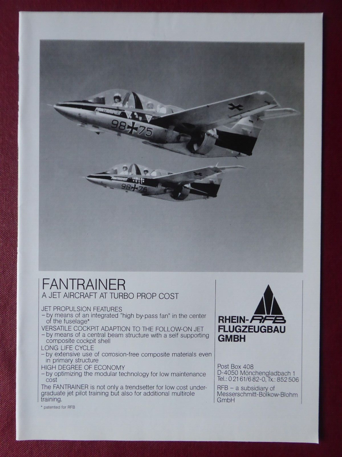 3/1987 PUB RFB RHEIN AIRCRAFT BUILDING FAN TRAINER AIR FORCE ORIGINAL AD