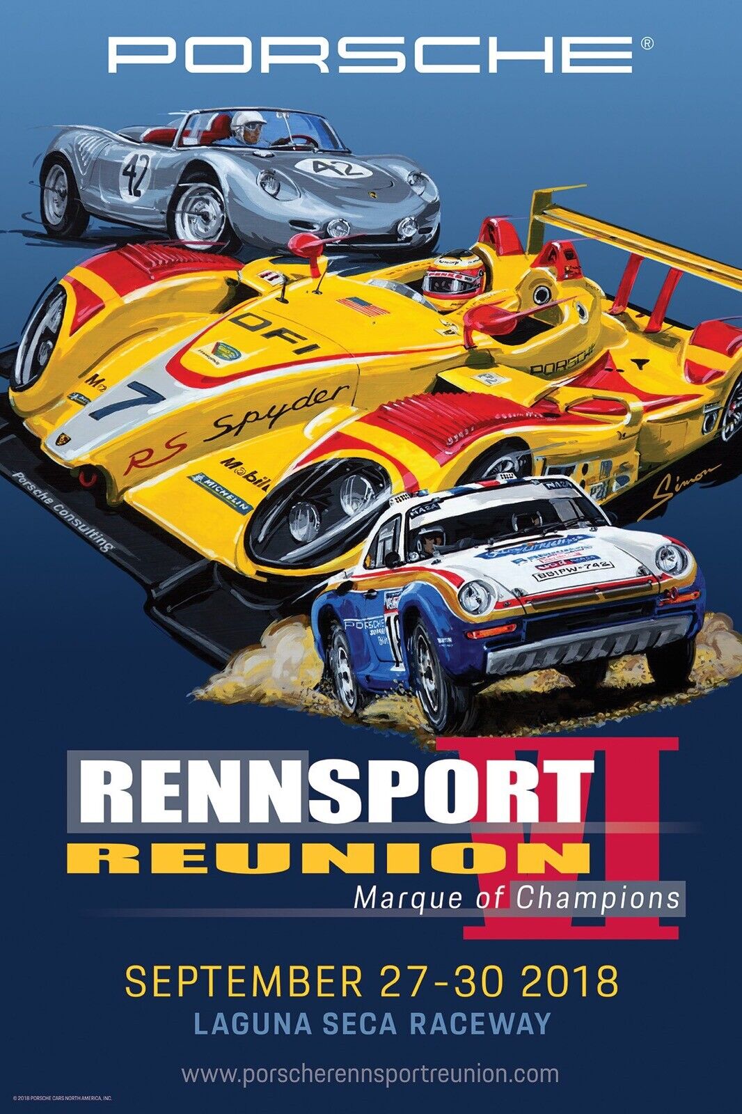 2018 PORSCHE Rennsport Reunion VI Poster 718 RS Spyder 959 NEW