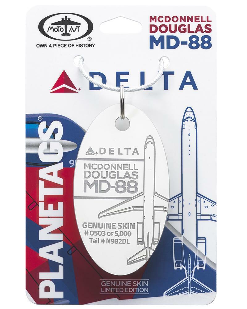 Delta Airlines McDonnell Douglas MD-88 Tail #N982DL Aluminum Plane Skin Bag Tag