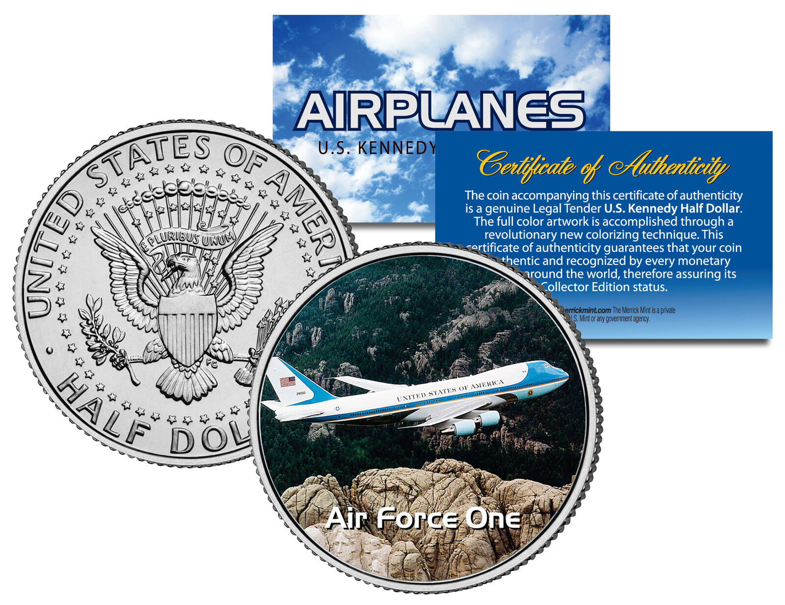 AIR FORCE ONE * Airplane Series * JFK Kennedy Half Dollar Colorized US Coin