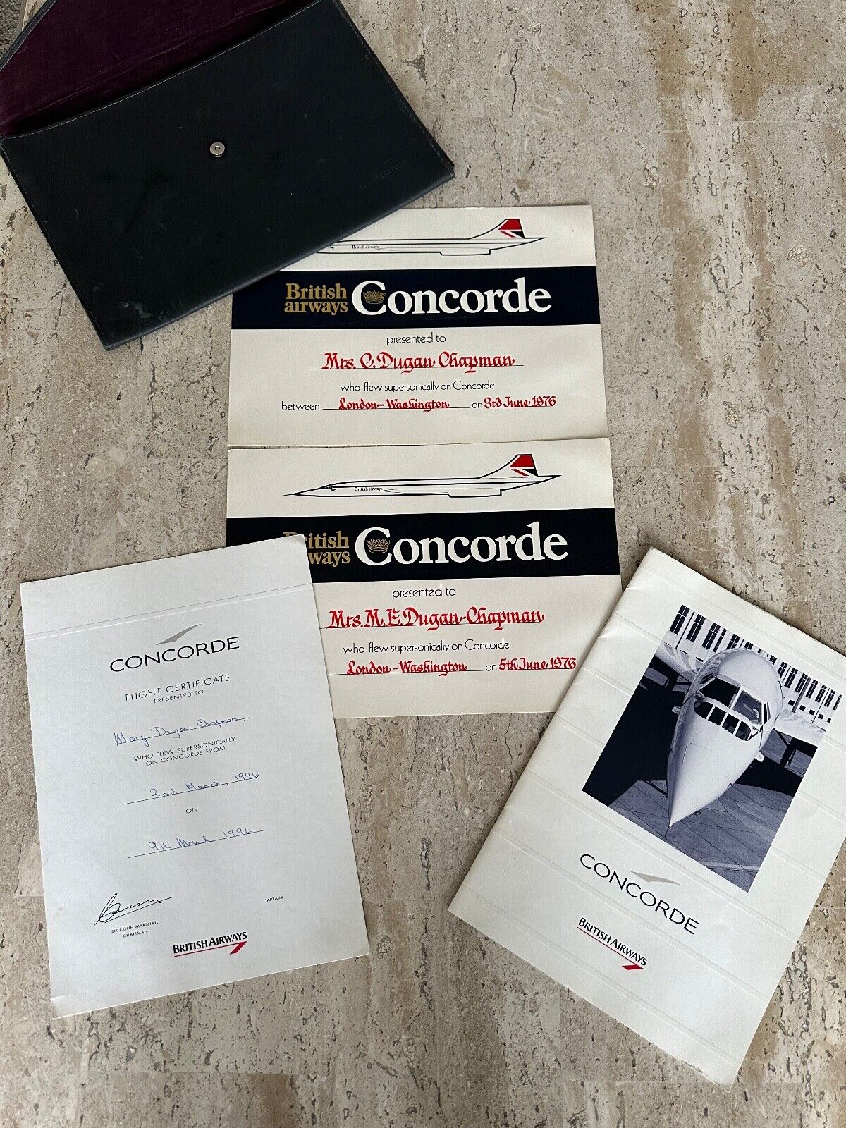 3 Concorde British Airways flight certificates. London- Washington 1976