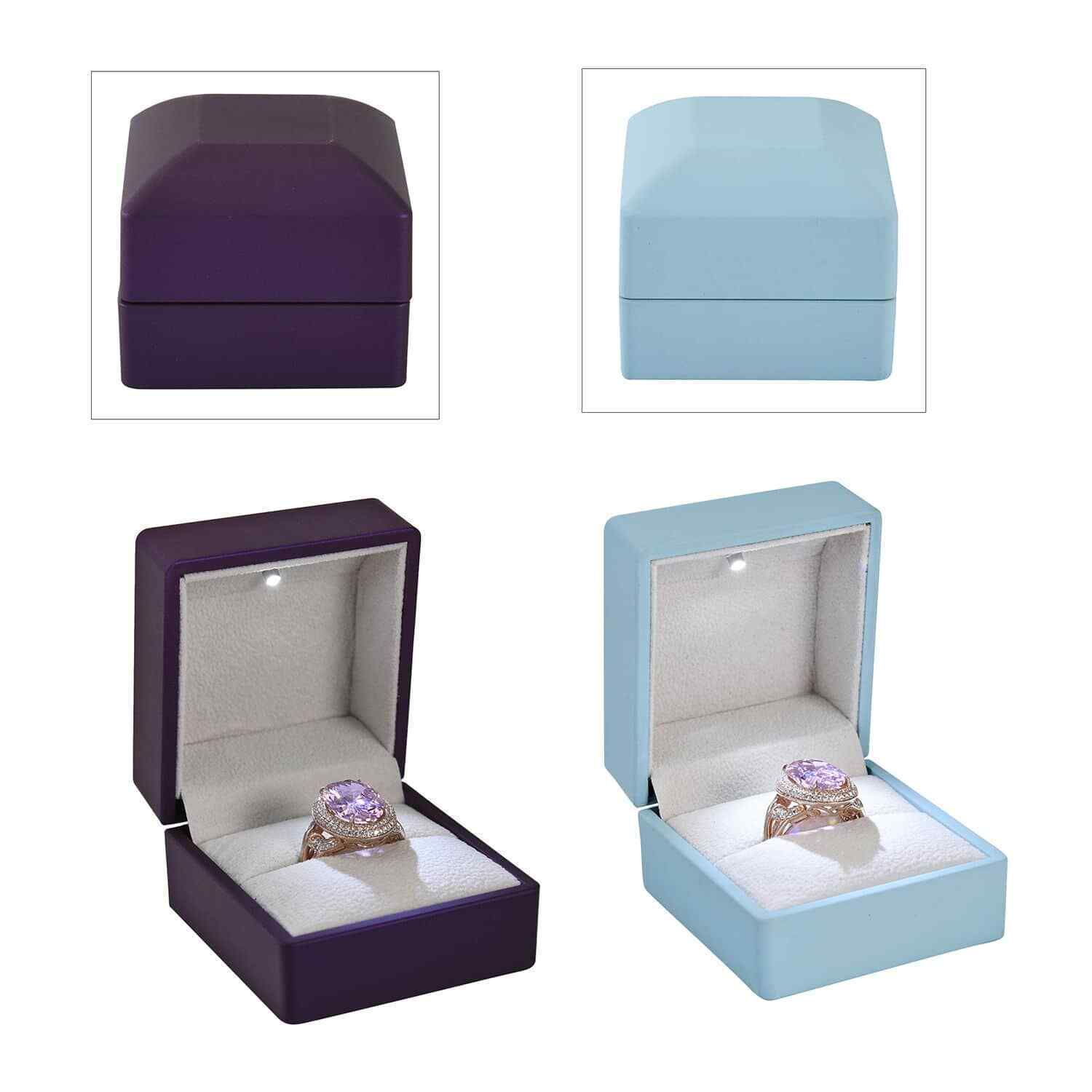 Set of 2 Sky Blue Purple Solid Polish Led Light Ring Box Can Hold up to 2 Rings