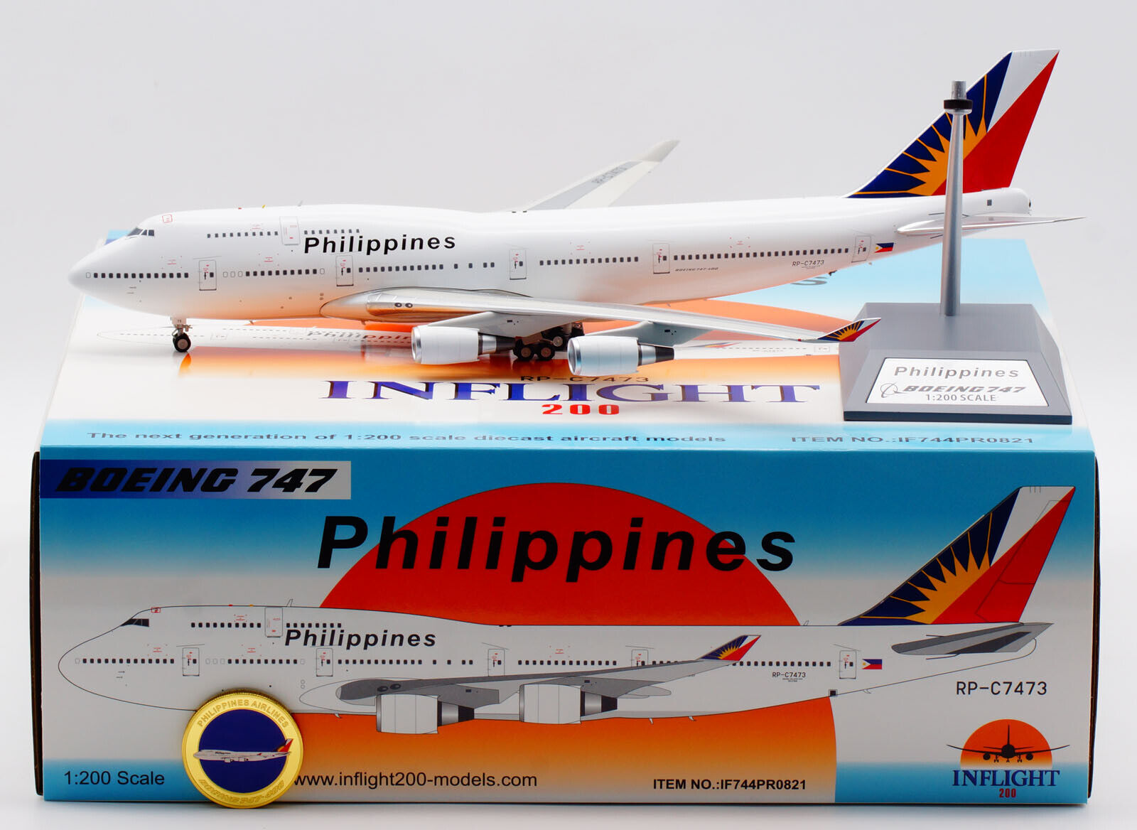 Inflight 1:200 Philippines Boeing B747-400 Diecast Aircraft JET Model RP-C7473