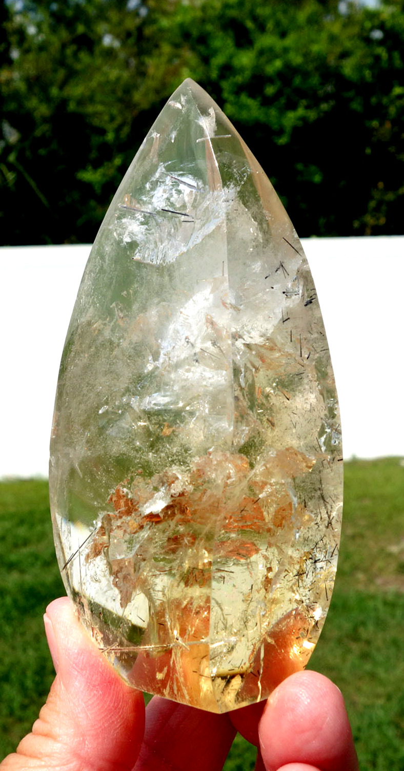 Brazil CITRINE Quartz Crystal FLAME Point w/ Internal Rutiles For Sale NOS