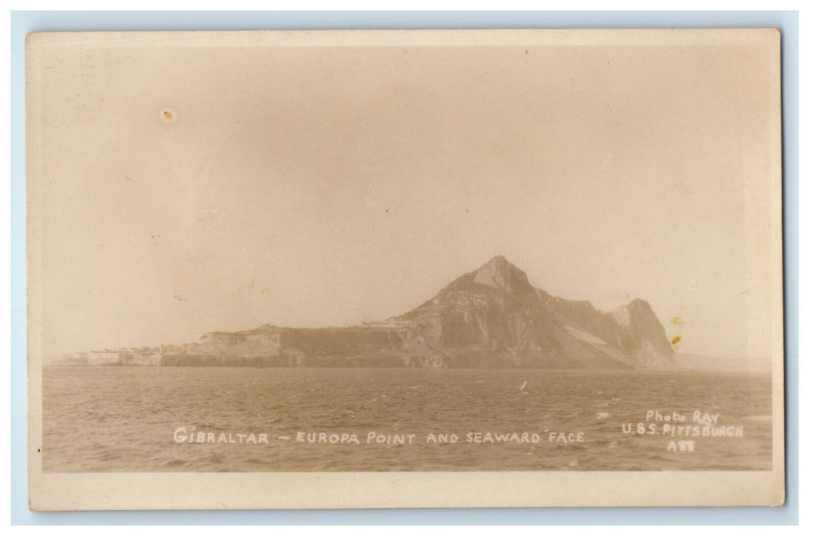 Gibraltar UK, Europa Point And Seaward Face USS Pittsburgh RPPC Photo Postcard
