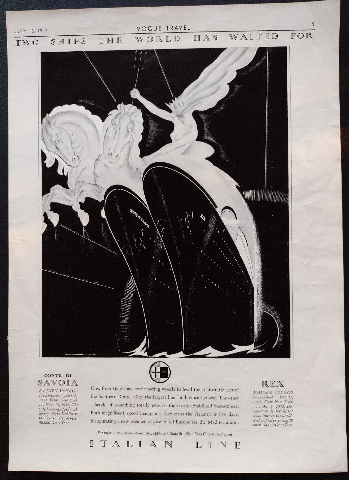 SS Rex & Conte Di Savoia, Italian Line Advertisment, 1932