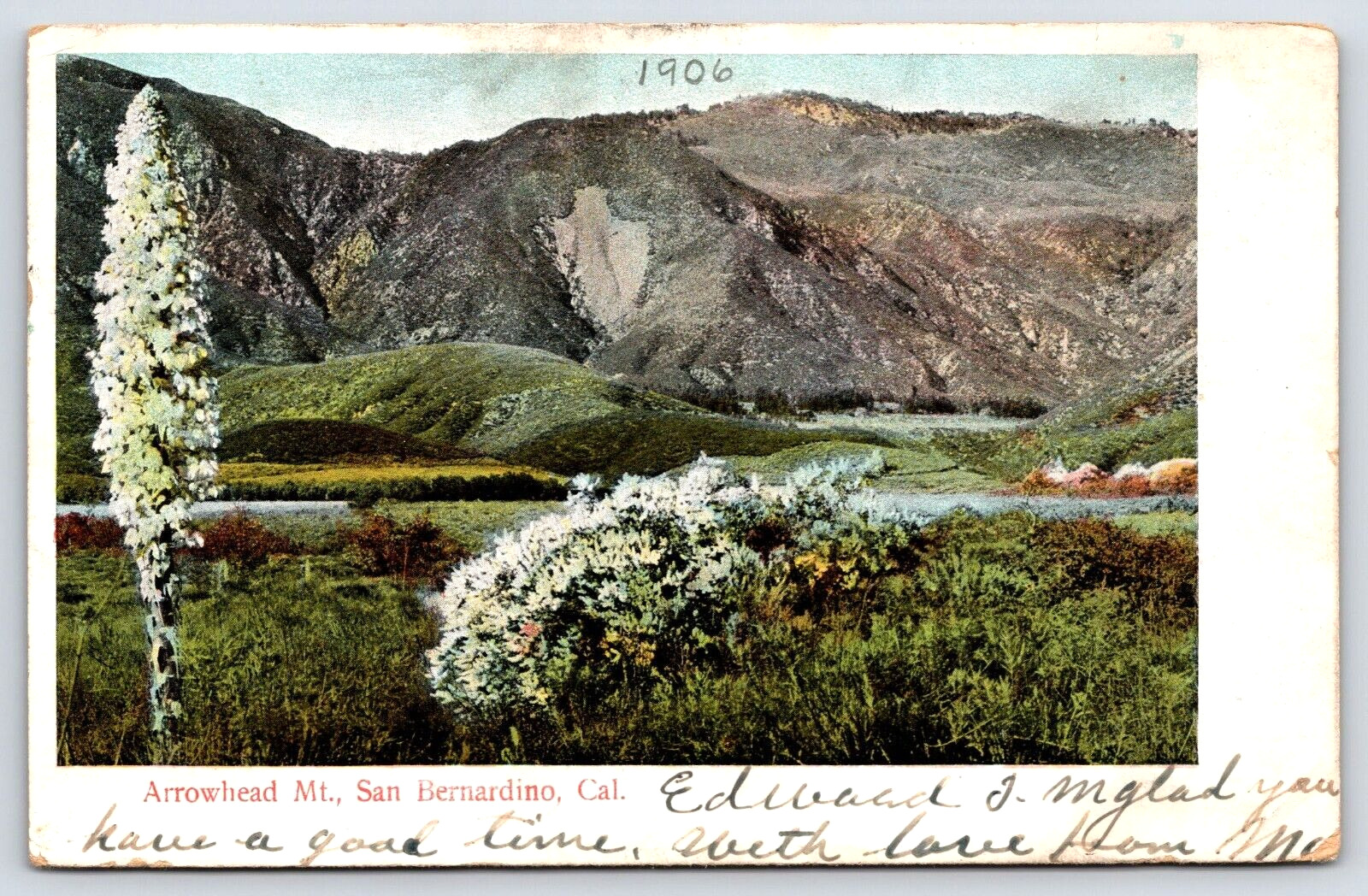 San Bernadino CA-California, Arrowhead Mountain, Antique Vintage 1906 Post Card