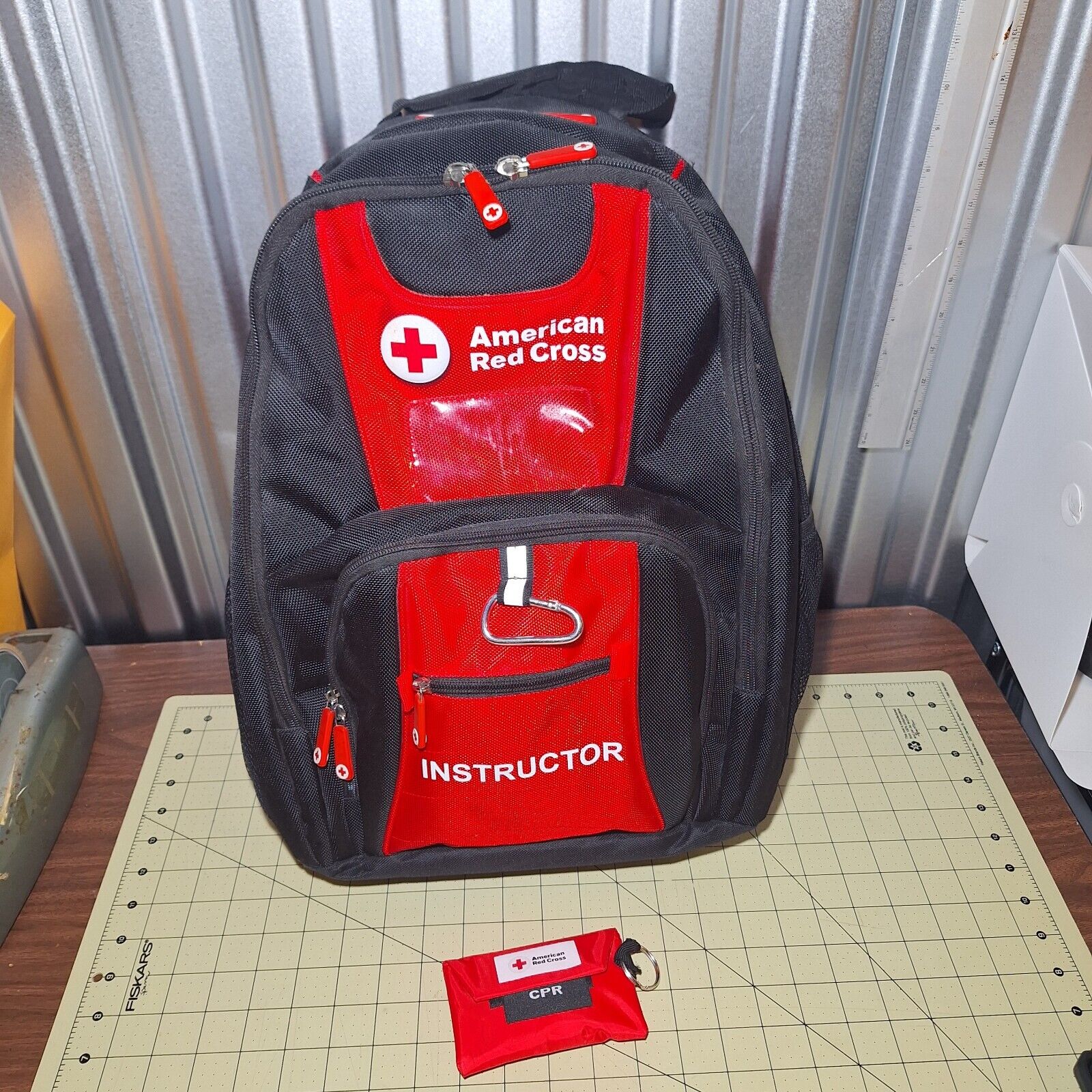 American Red Cross Instructor Backpack Black Red Pockets Used Great Shape