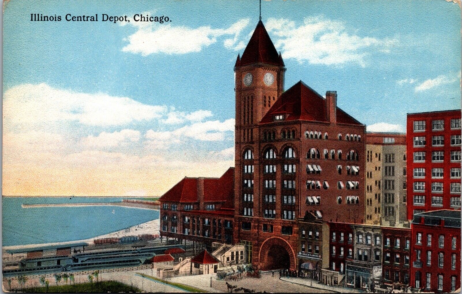Illinois Centrak Railroad Depot Chicago Grant Park Michigan Avenue Postcard 