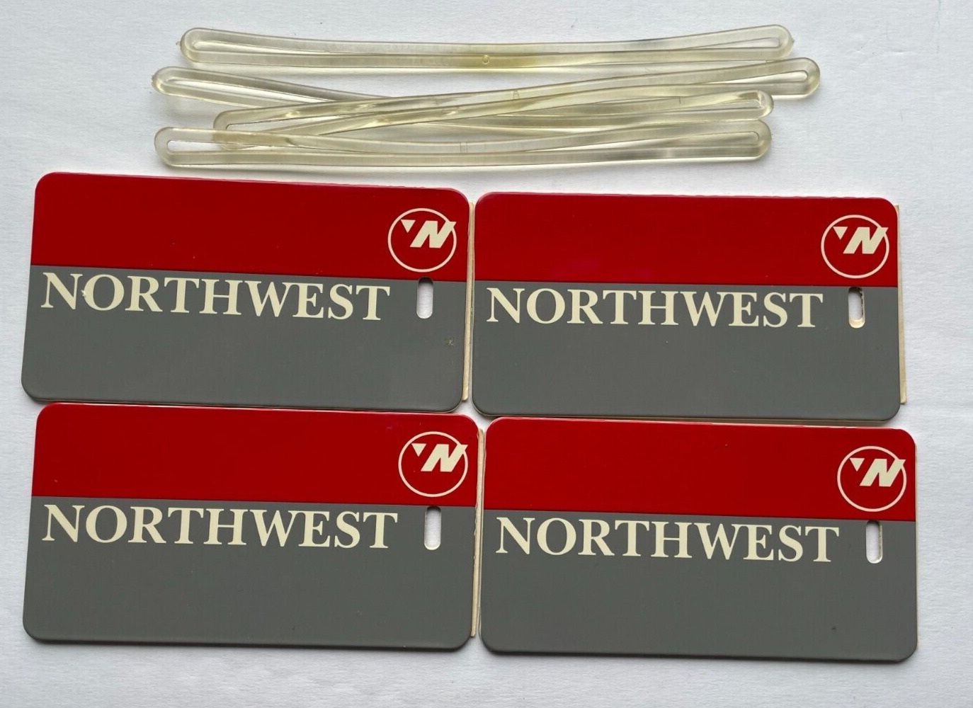 Northwest Airlines Luggage Tags - Four (4) Pack - Vintage Red/Gray Logo