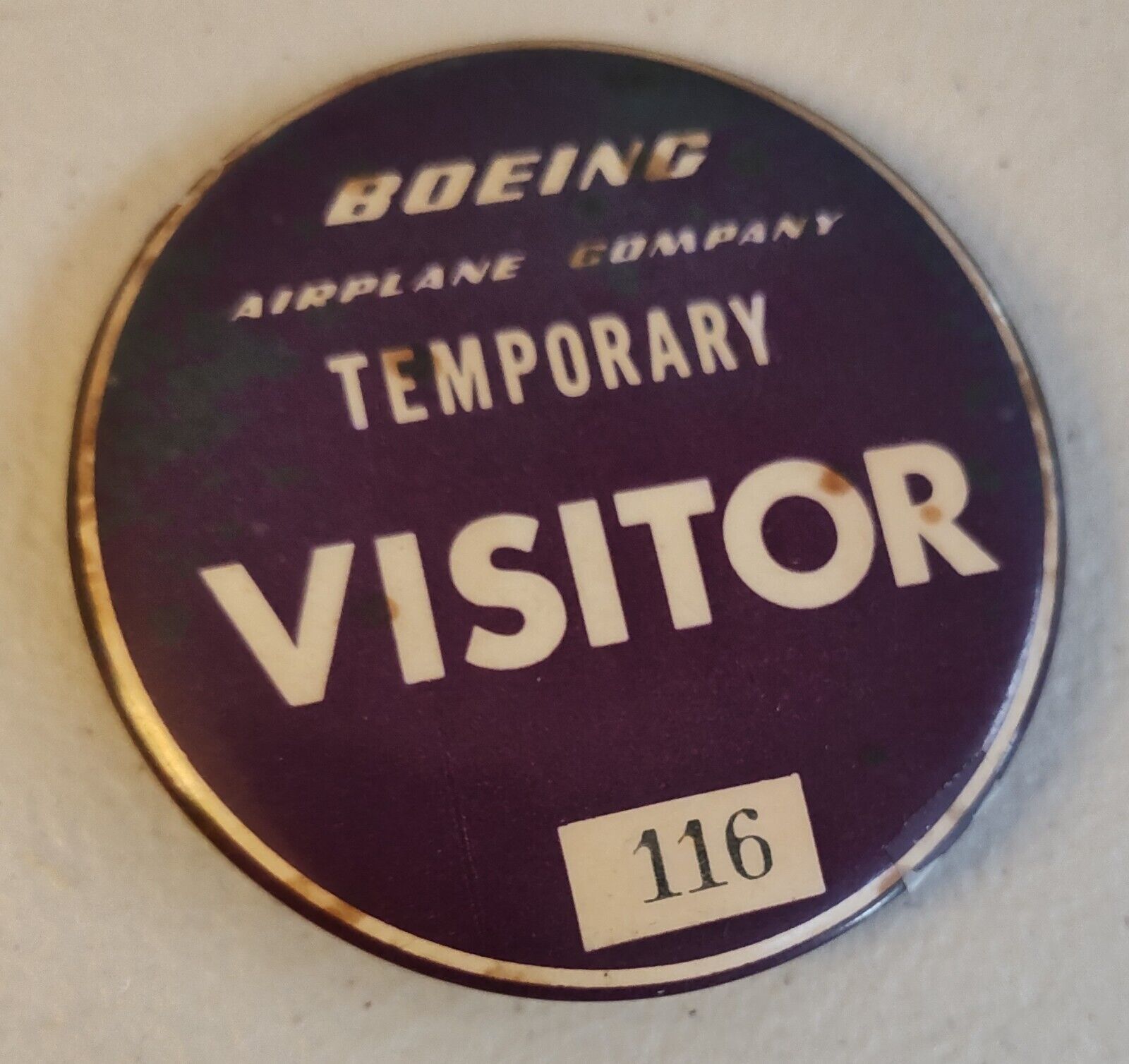 Vintage early Boeing Airplane Company - Seattle, Washington visitor ID badge