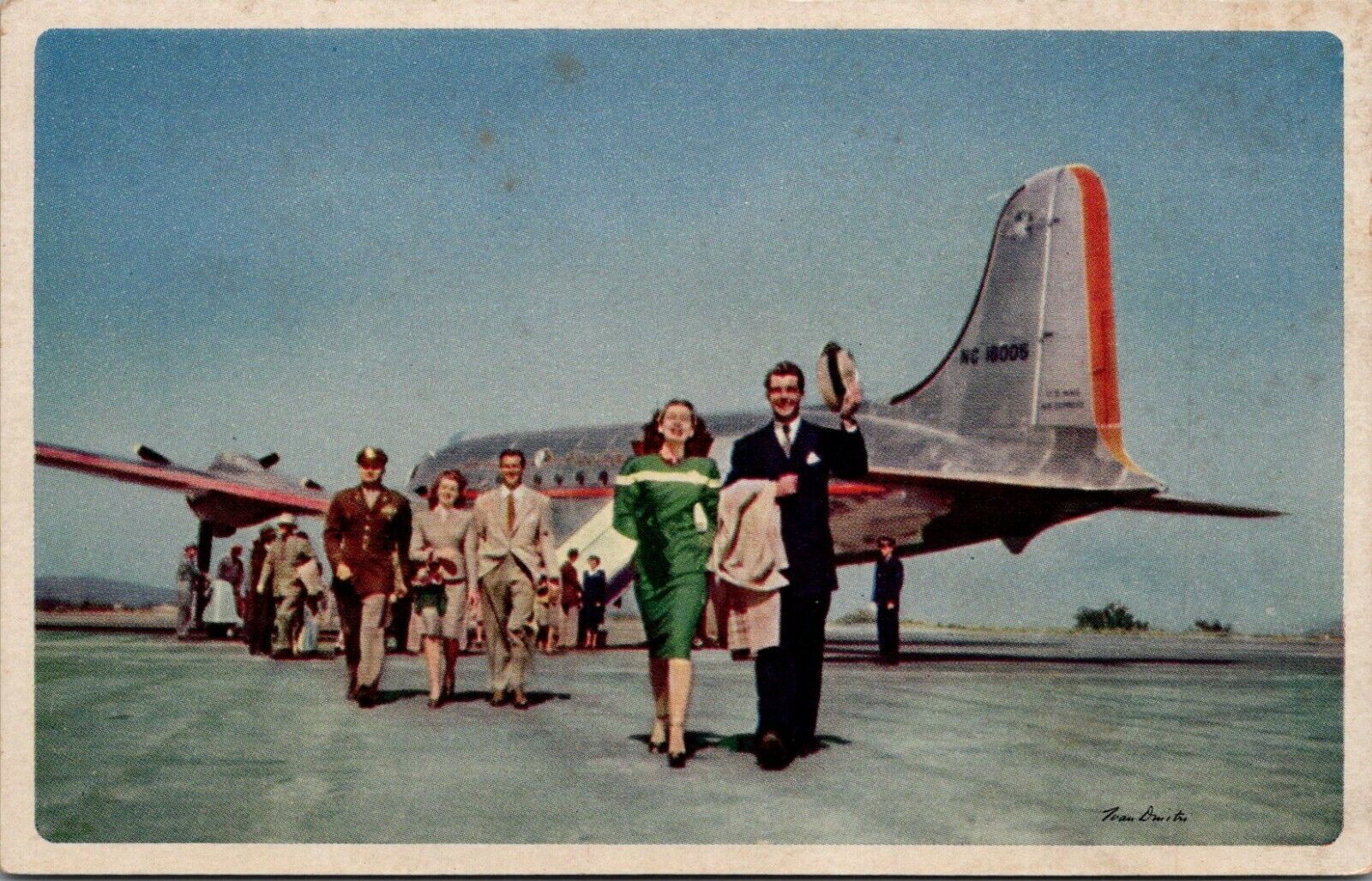 Vintage Passengers Airplane American Overseas Airlines Postcard C290