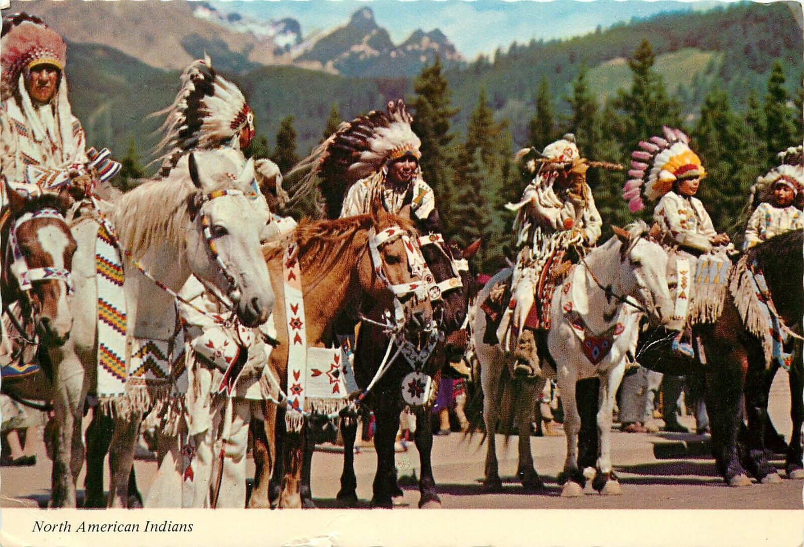 North American Indians on Horseback Headress Postcard
