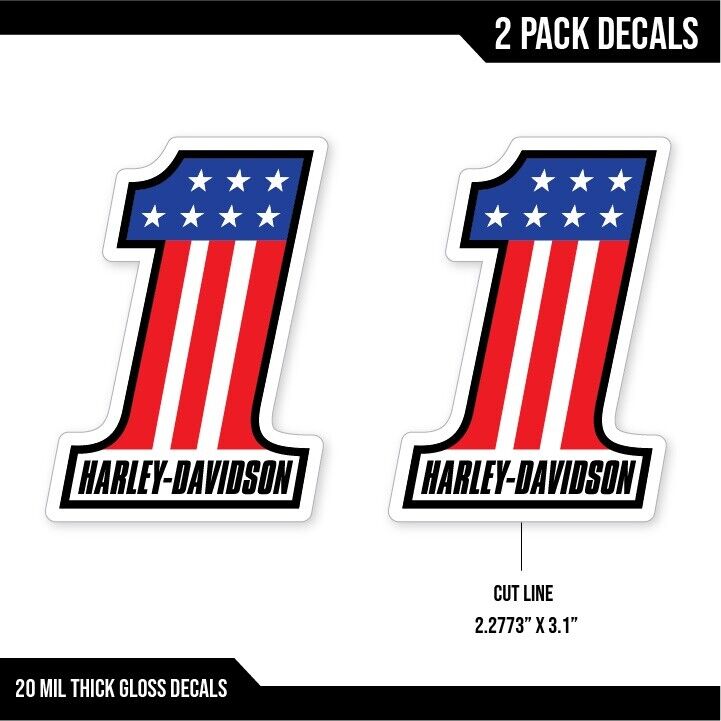 2 Pack Harley-Davidson Number One #1 American Flag Decals Stickers