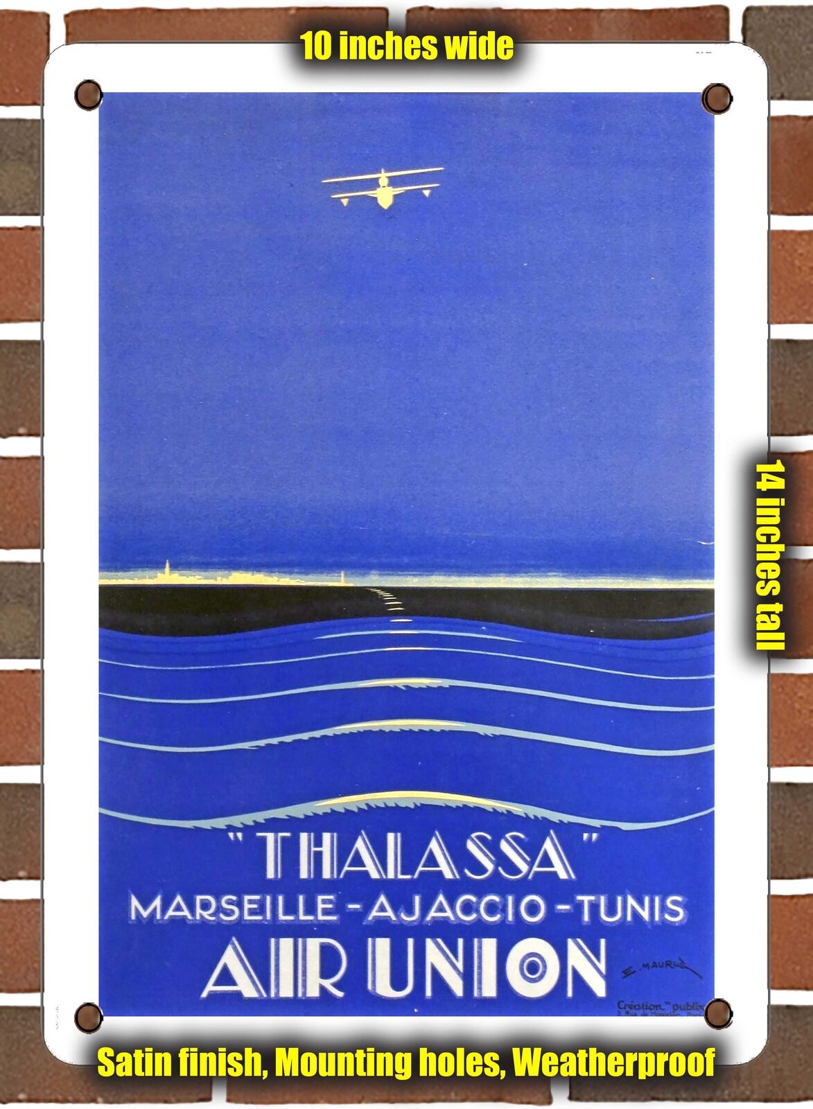 METAL SIGN - 1929 Thalassa: Marseille, Ajaccio, Tunis Air Union - 10x14 Inches