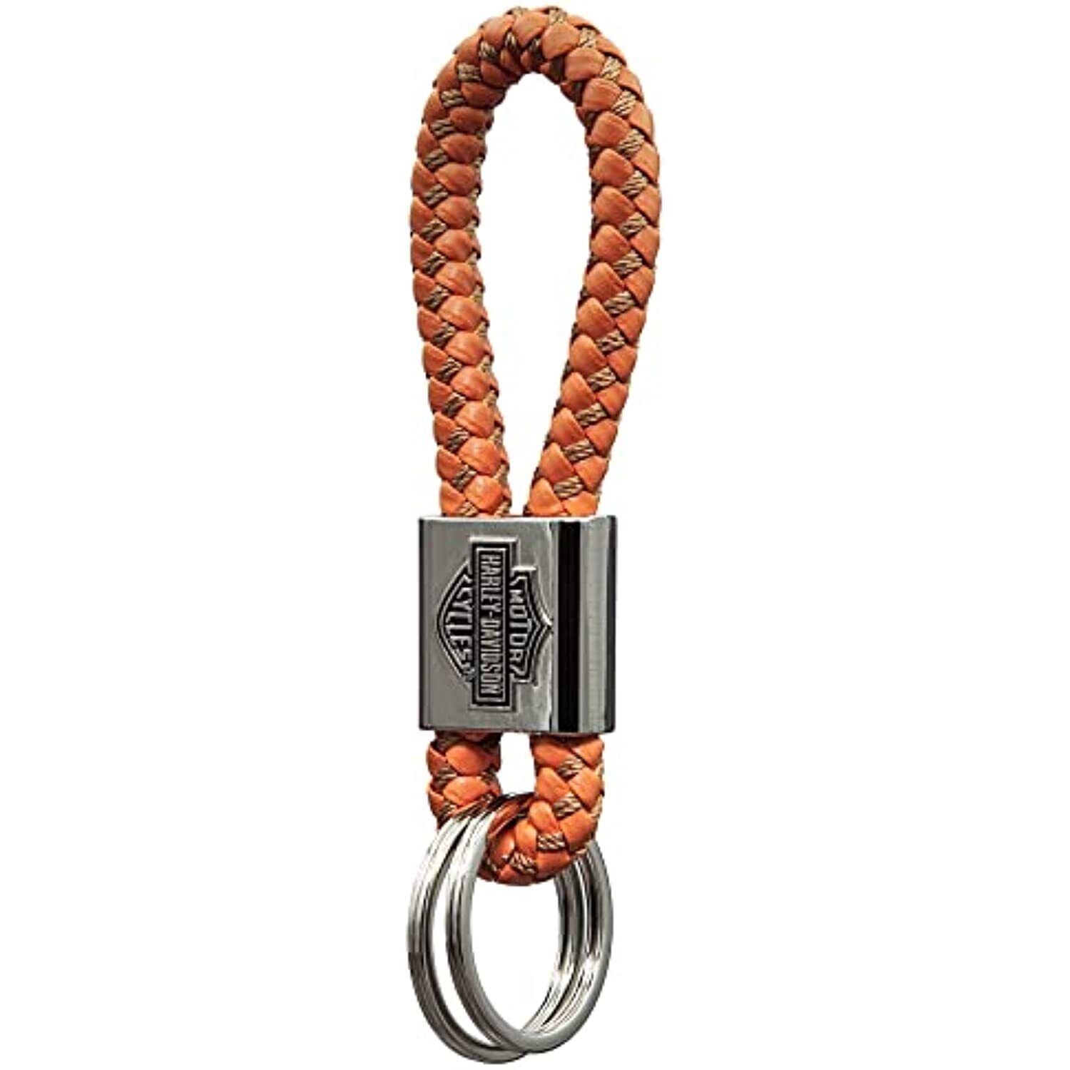 Harley-Davidson Classic Bar & Shield Orange Vinyl Braided Rope Key Chain 4544