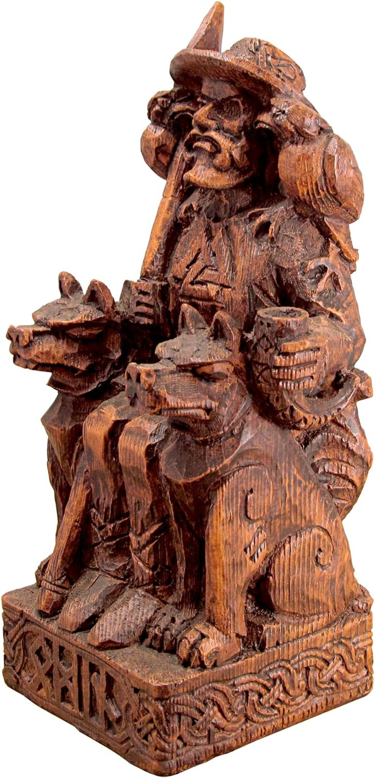 Seated Norse God Odin Statue Wood Finish