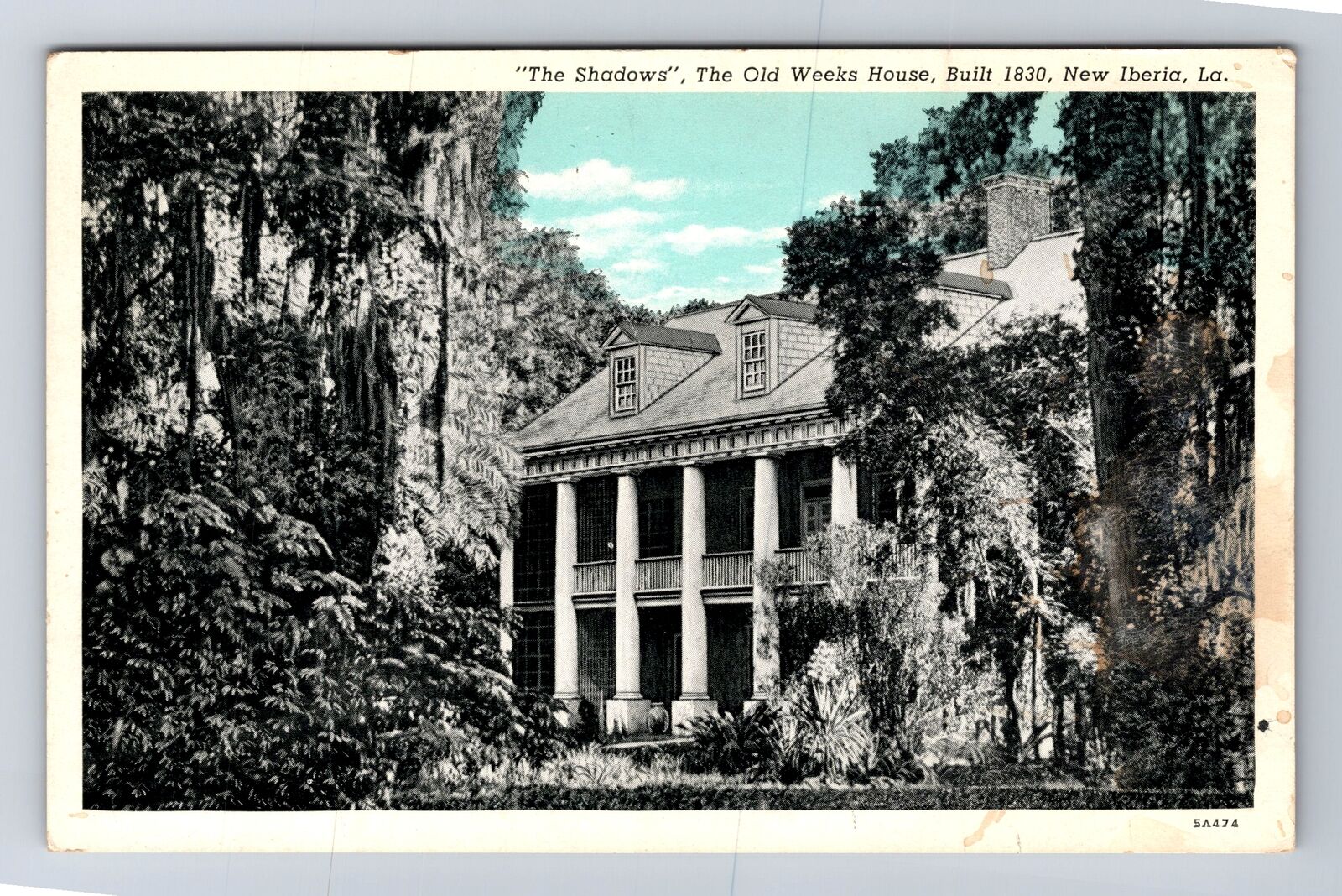 New Iberia LA- Louisiana, The Old Weeks House, Antique, Vintage Postcard