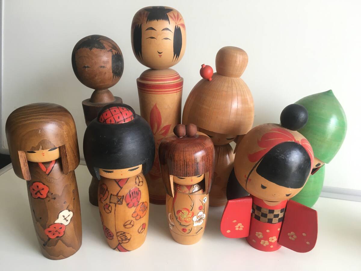 Lot of 8 Kokeshi Dolls Japanese Traditional Folk Craft 28~16 cm Vintage Japan