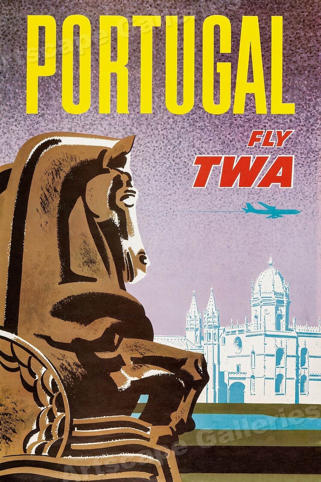 Portugal - Fly TWA 1962 Vintage Style Airline Travel Poster - 24x36
