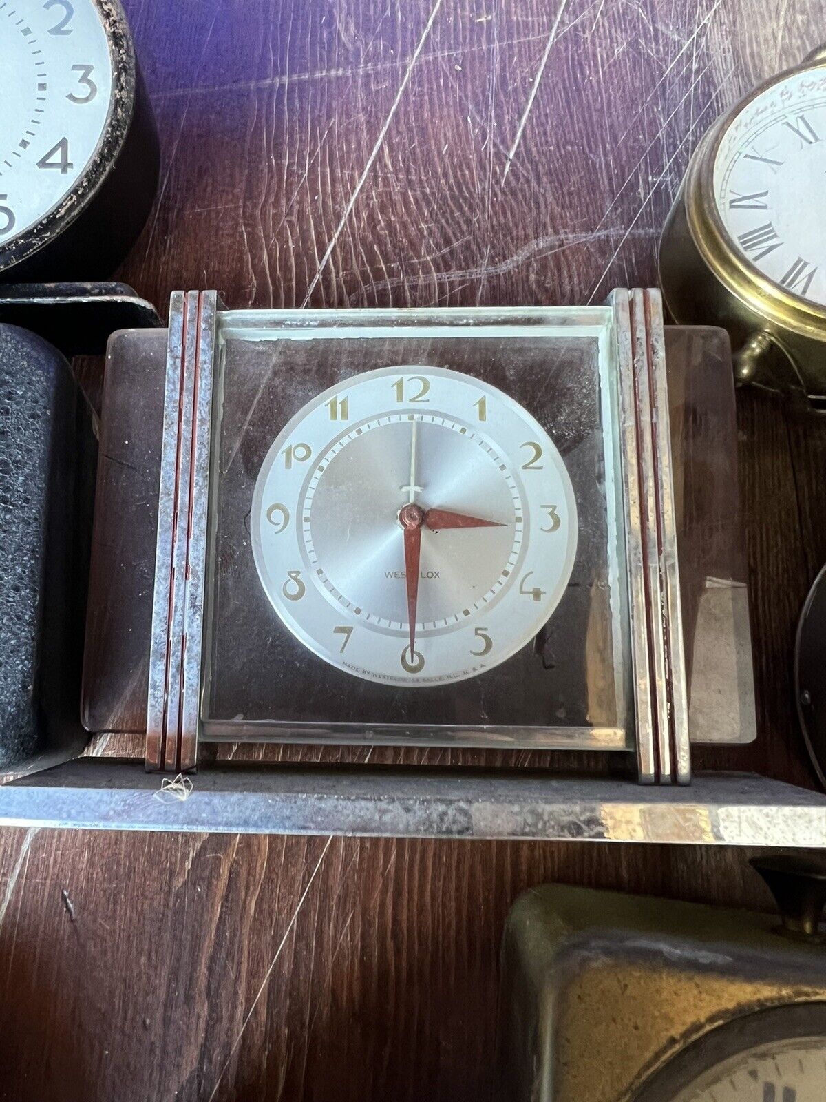 Rare Vintage Antique Westclox Leland Desk Clock Industrial Desk Clock