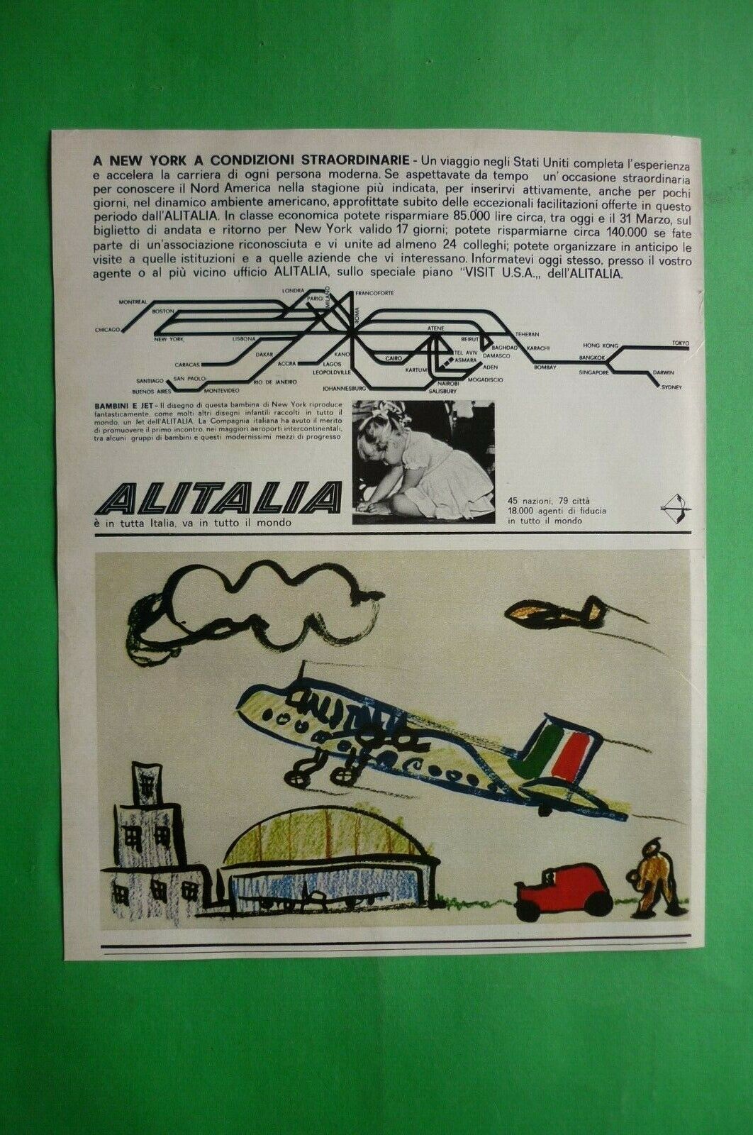 Alitalia Airlines Company Aerial Advertising 1 Page 1962 Drawing Child