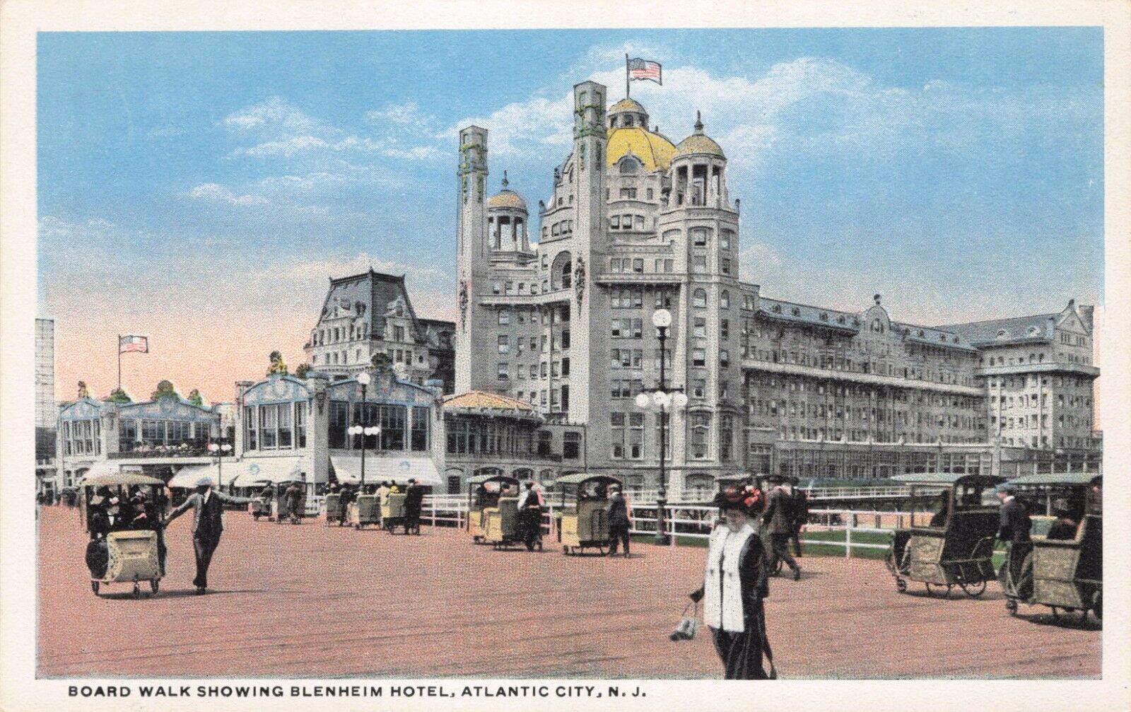 Atlantic City New Jersey NJ Boardwalk & Bleinheim Hotel Vintage Postcard c 1930s
