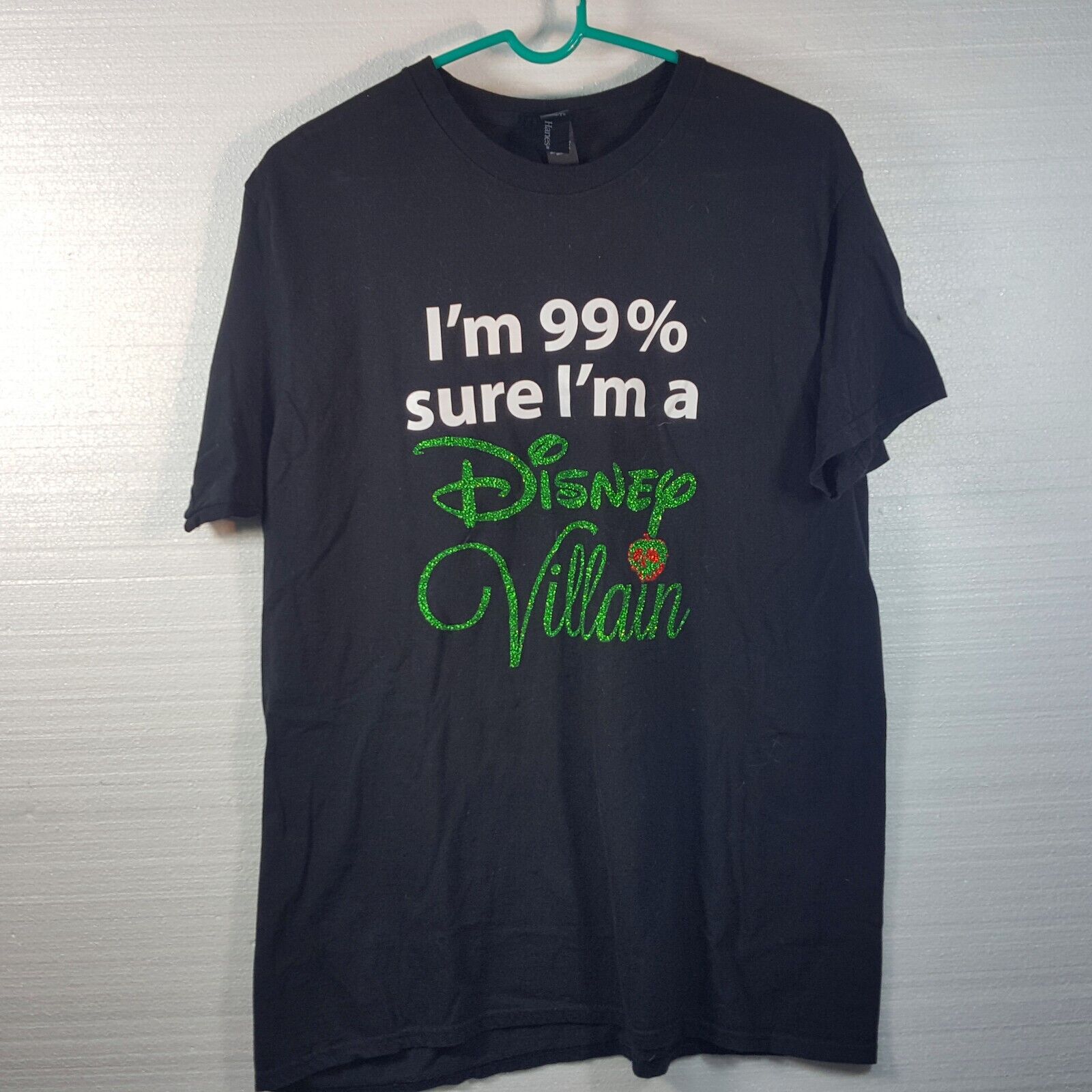 I'm 99% Sure I'm a Disney Villain XL Hanes Nano Black Ladies T-Shirt w Glitter