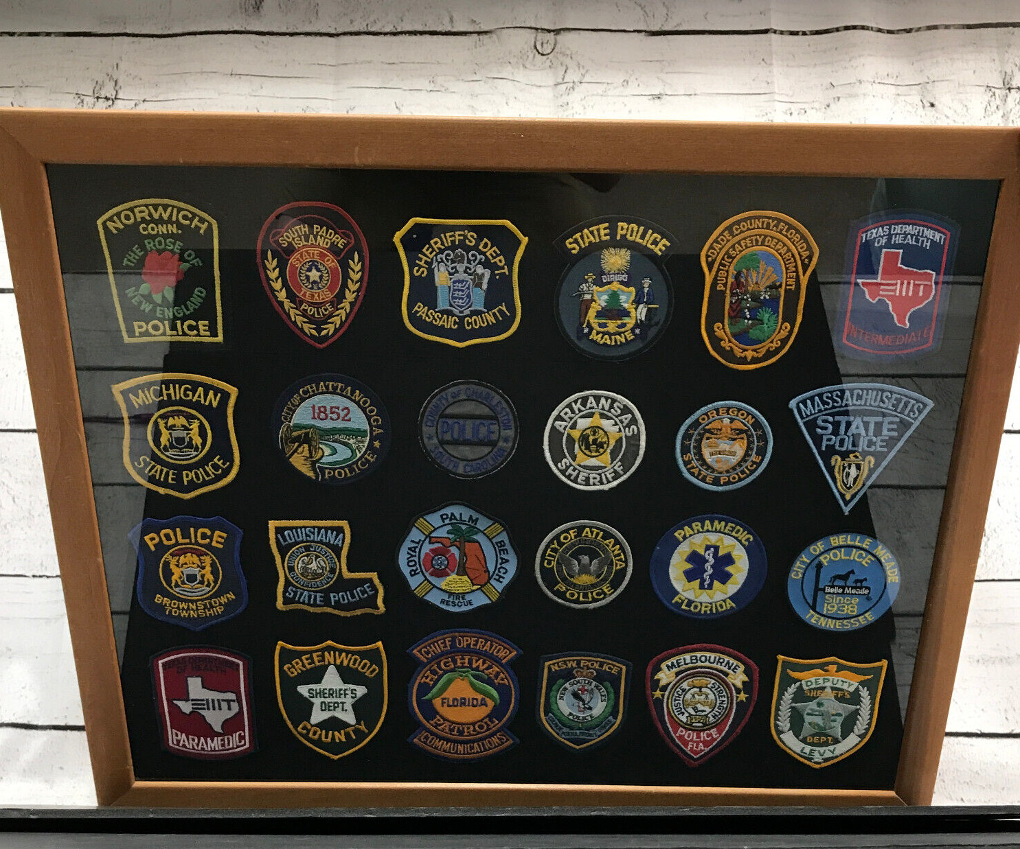 Vintage First Responders Law/Police/Fire/EMS Patches 25 Patches Framed 25x25