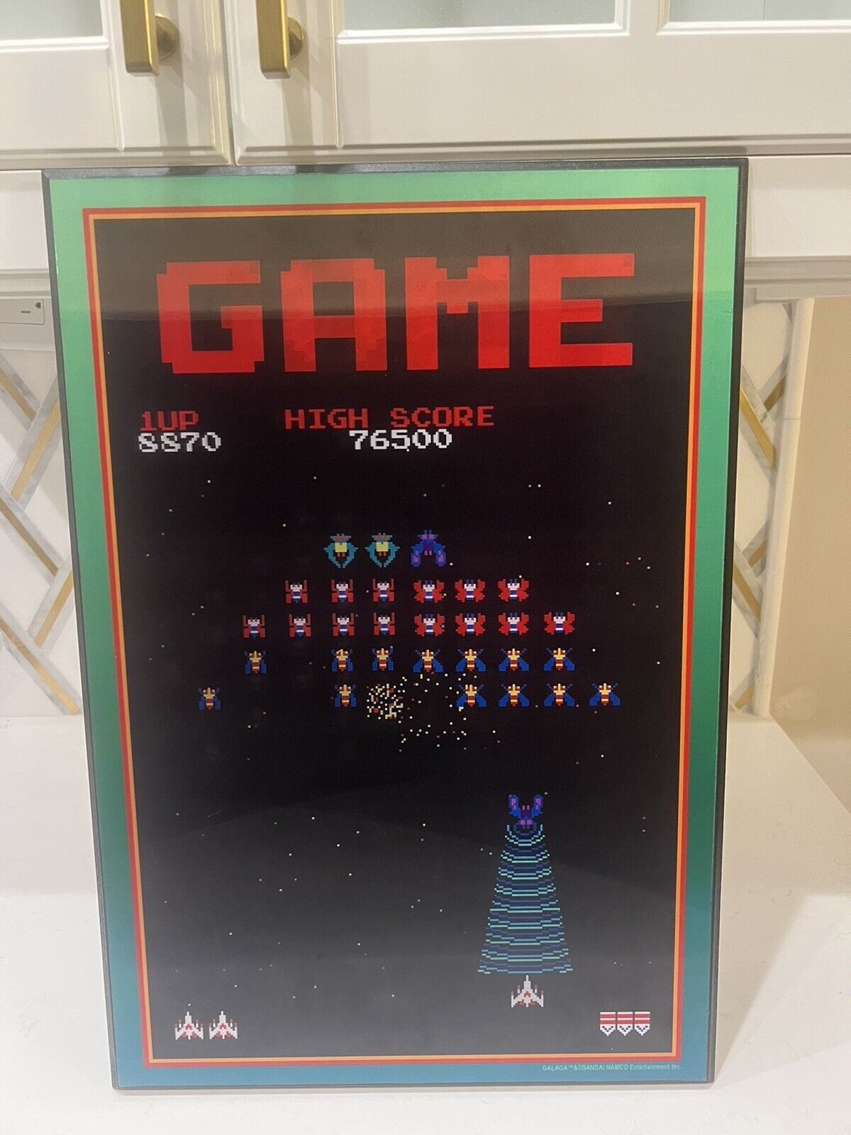 Vintage Holographic Galaga Game Sign 