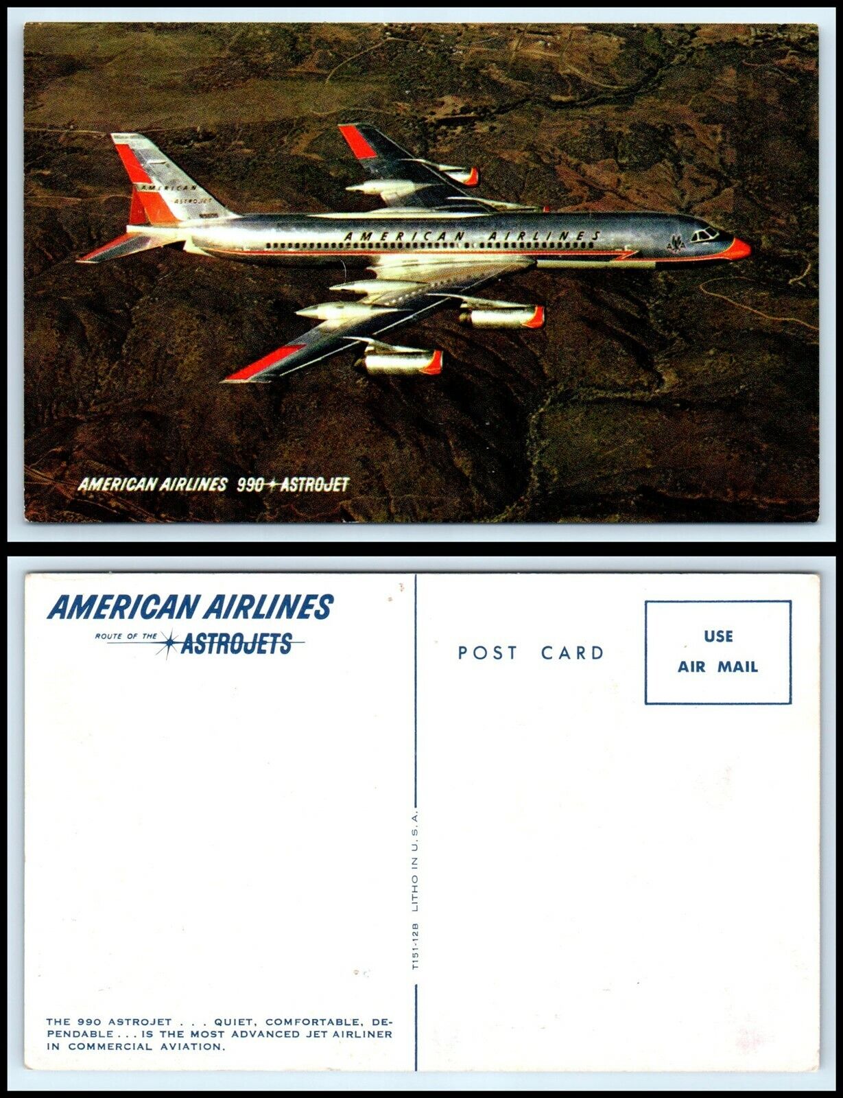 Vintage Aircraft / Airplane Postcard - American Airlines 990 Astrojet N46