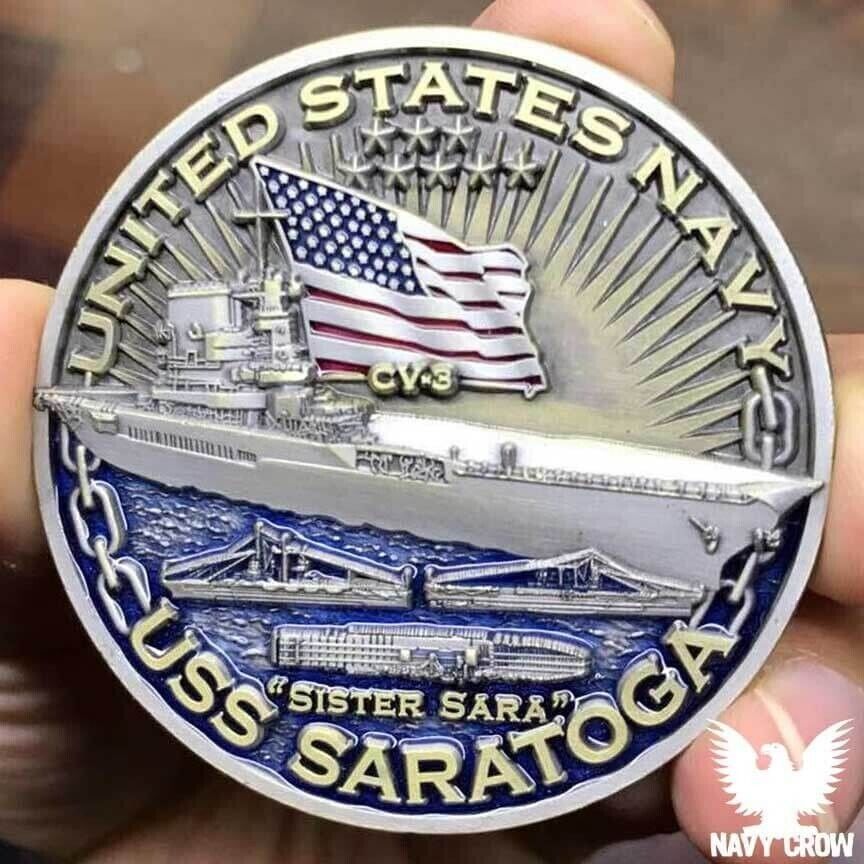 USS Saratoga CV-3 Aircraft Carrier WW2 Warship USN Veteran Challenge Coin
