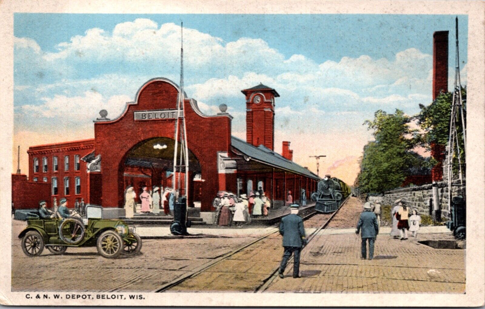 Postcard C. & N.W. Railroad Train Station Depot in Beloit, Wisconsin