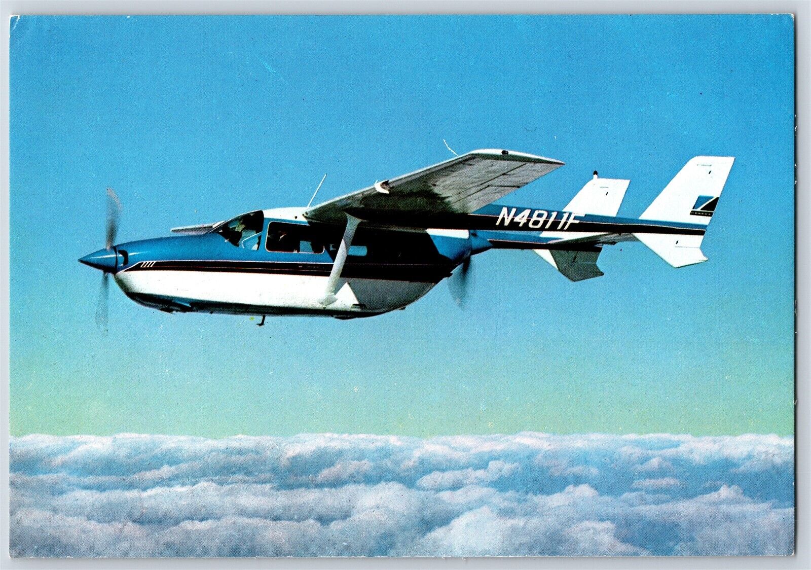 Airplane Postcard Cessna Super Skymaster N4811F In Flight Plane Stats BW21