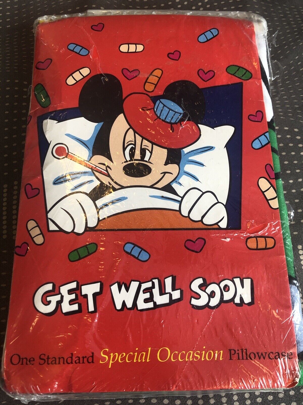 Vintage Disney Mickey Mouse Donald Duck Double Sided Pillowcase Get Well Soon