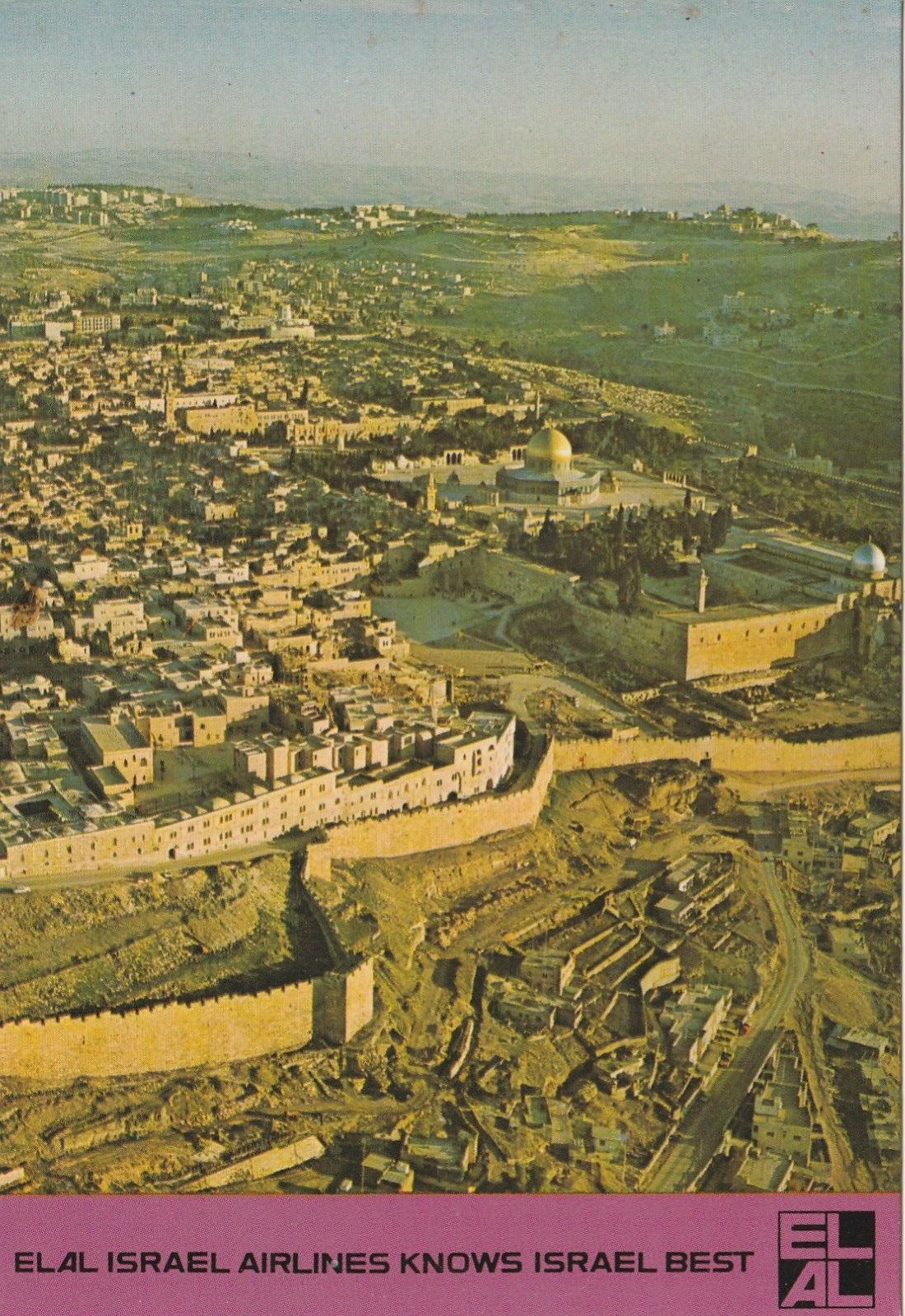 Vintage Postcard Jerusalem Israel Elal Airlines Aerial Photograph Unposted