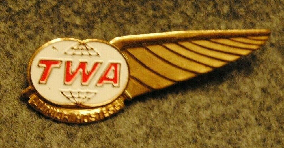 TWA Junior Hostess Embossed Gold Tone Pin Trans World Airlines