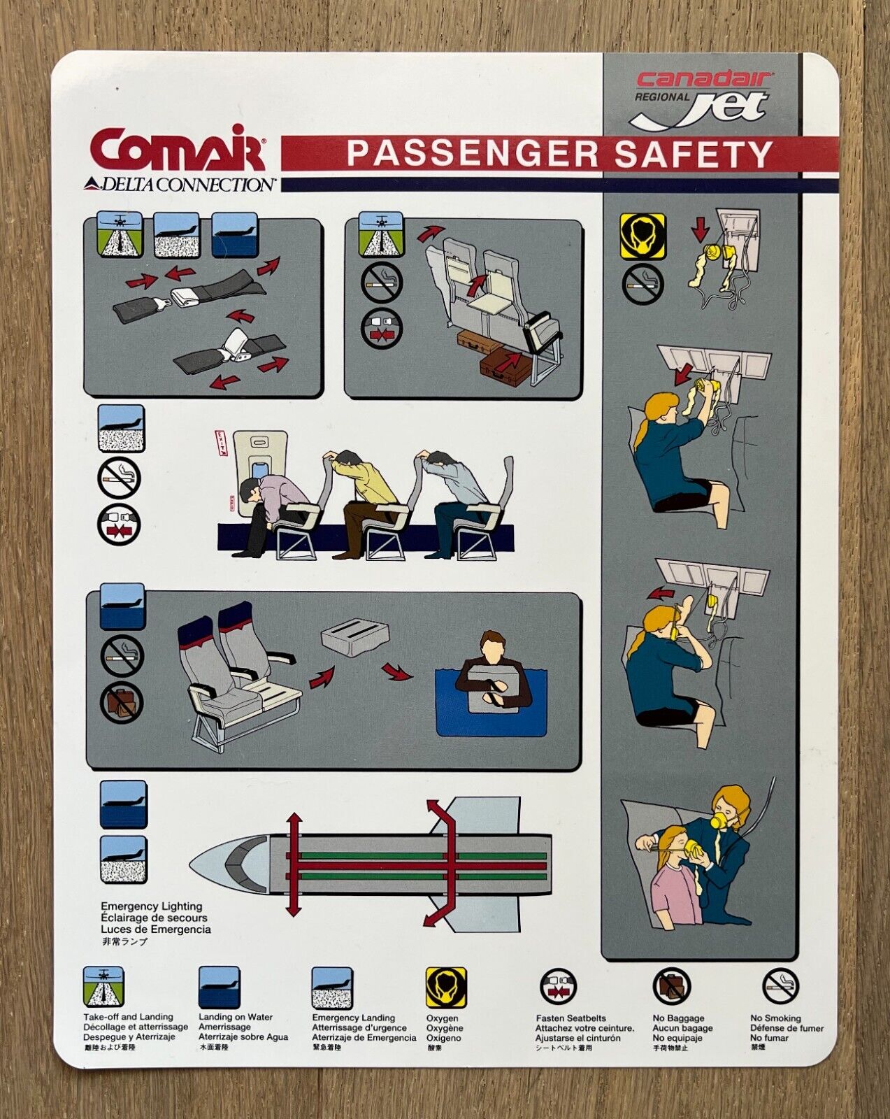 DELTA CONNECTION COMAIR CANADAIR REGIONAL JET SAFETY CARD 1993