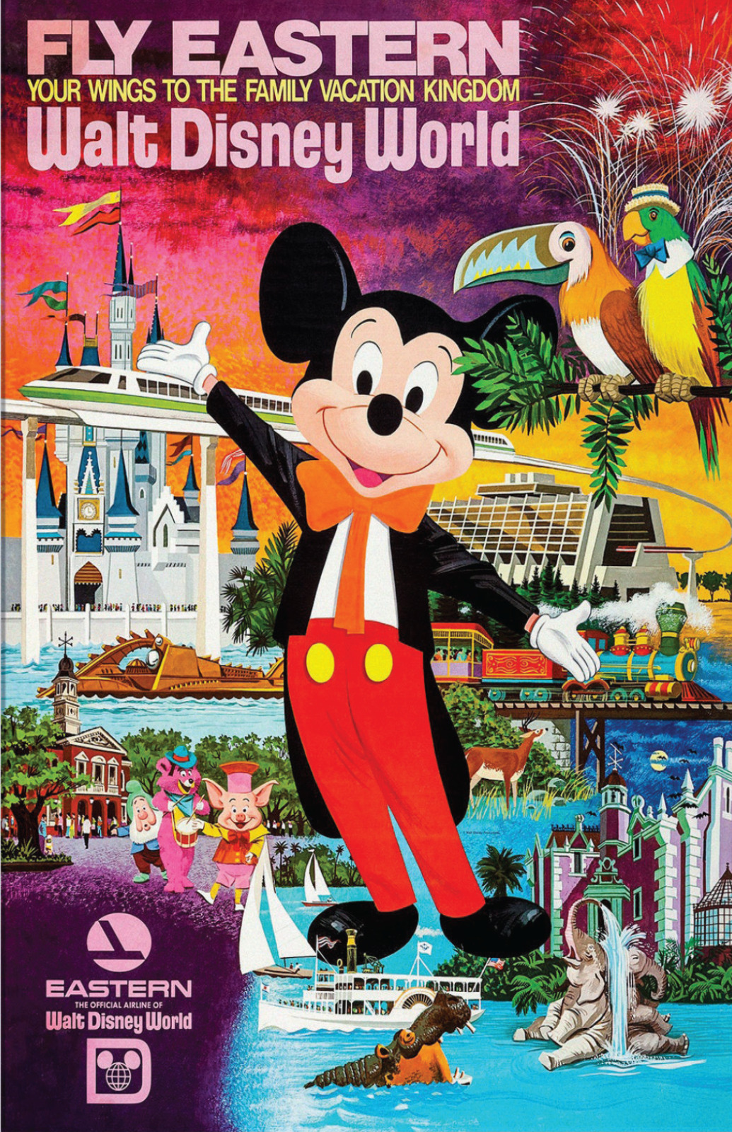 Mickey Mouse Fly Eastern Travel Poster Bay Lake Haunted Mansion Monorail 20,000